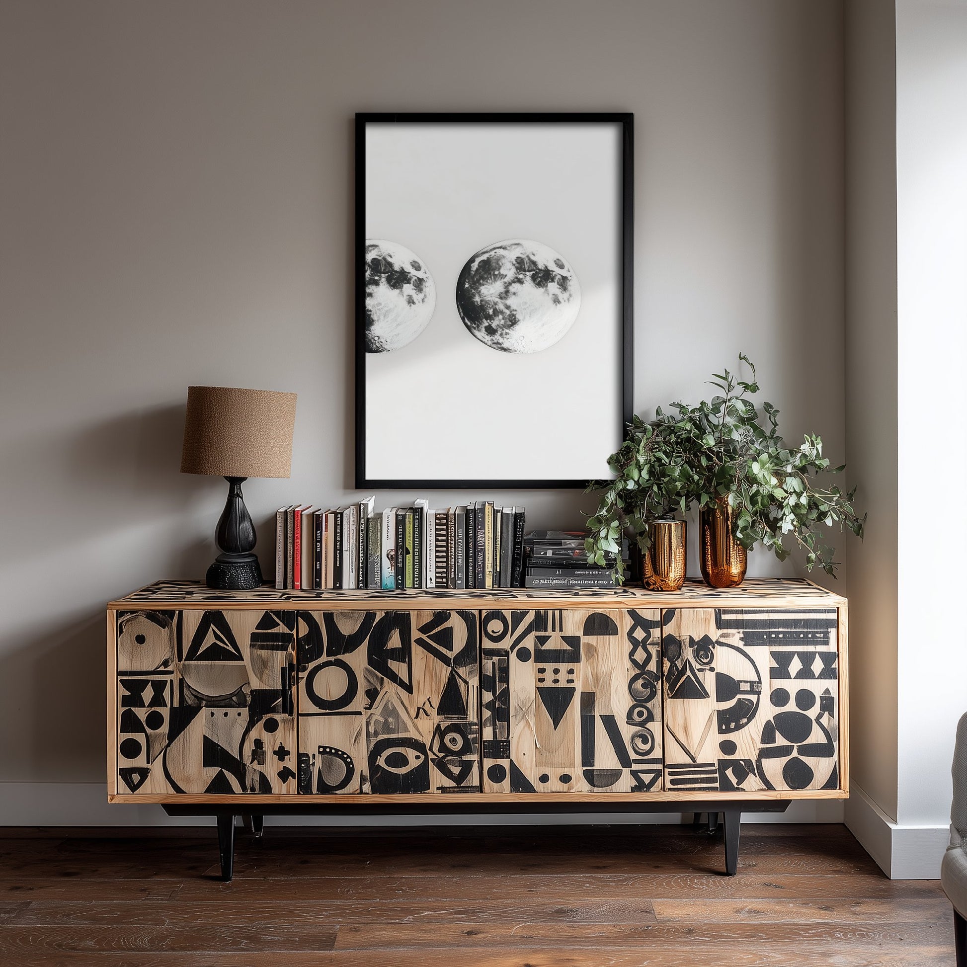 Lunar Moon Art Print - Photorealistic Moon Drawing Poster - Black and White Wall Art V1 3/3