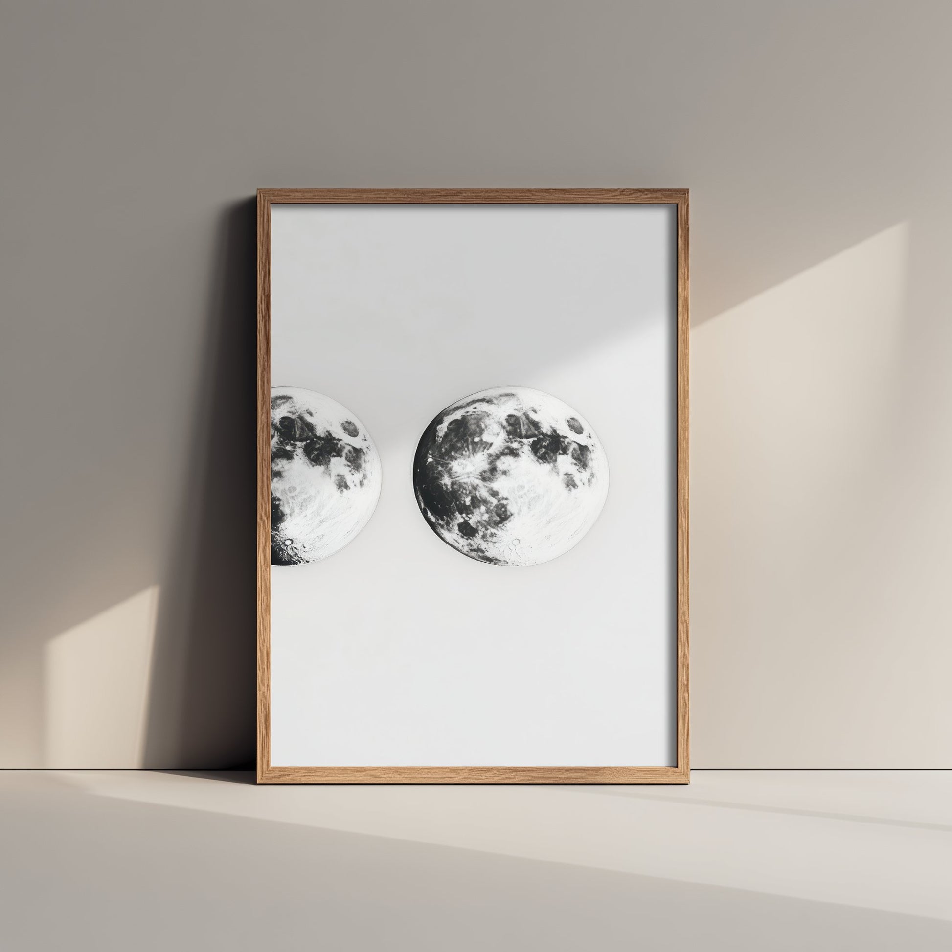 Lunar Moon Art Print - Photorealistic Moon Drawing Poster - Black and White Wall Art V1 3/3