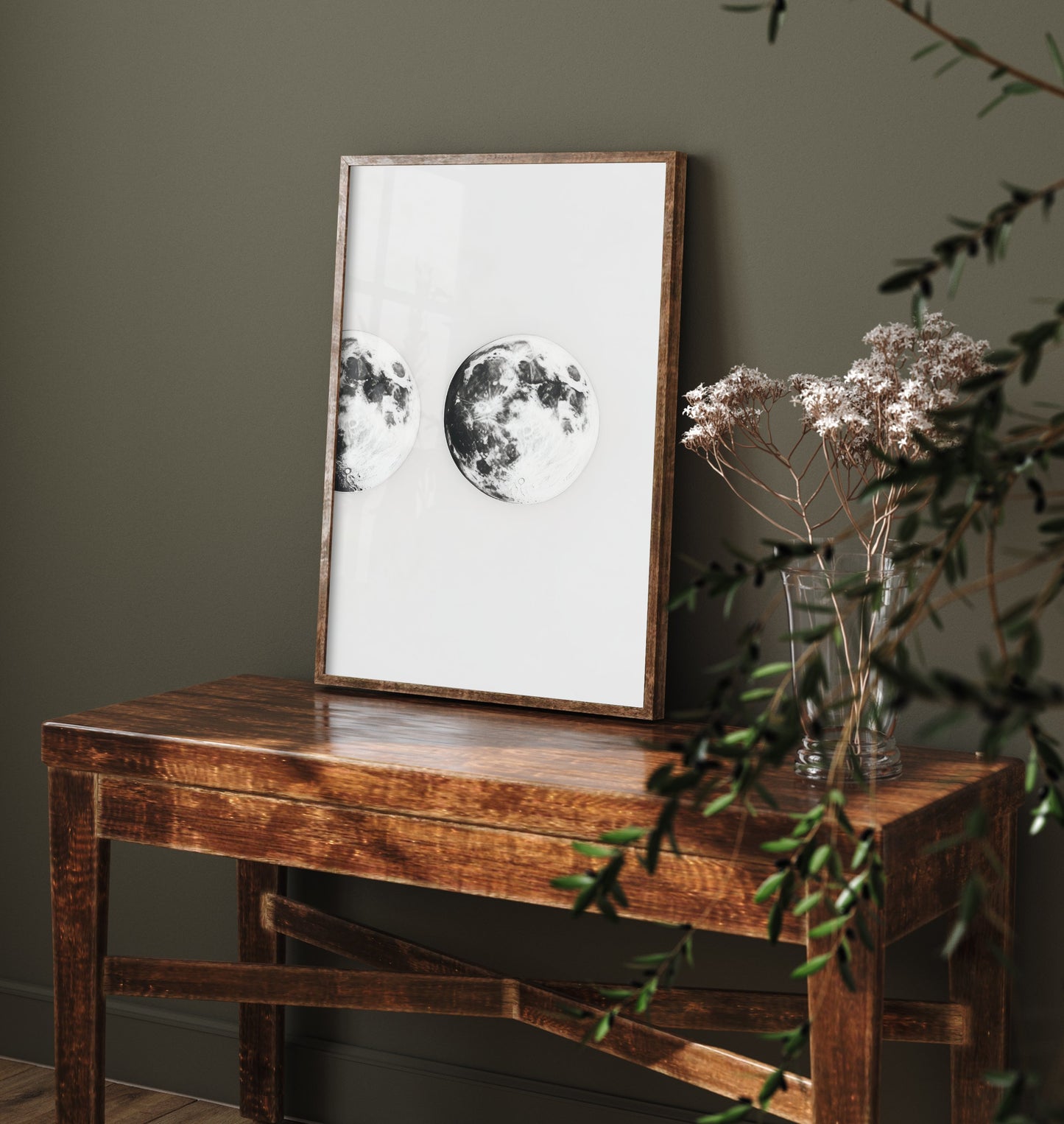 Lunar Moon Art Print - Photorealistic Moon Drawing Poster - Black and White Wall Art V1 3/3