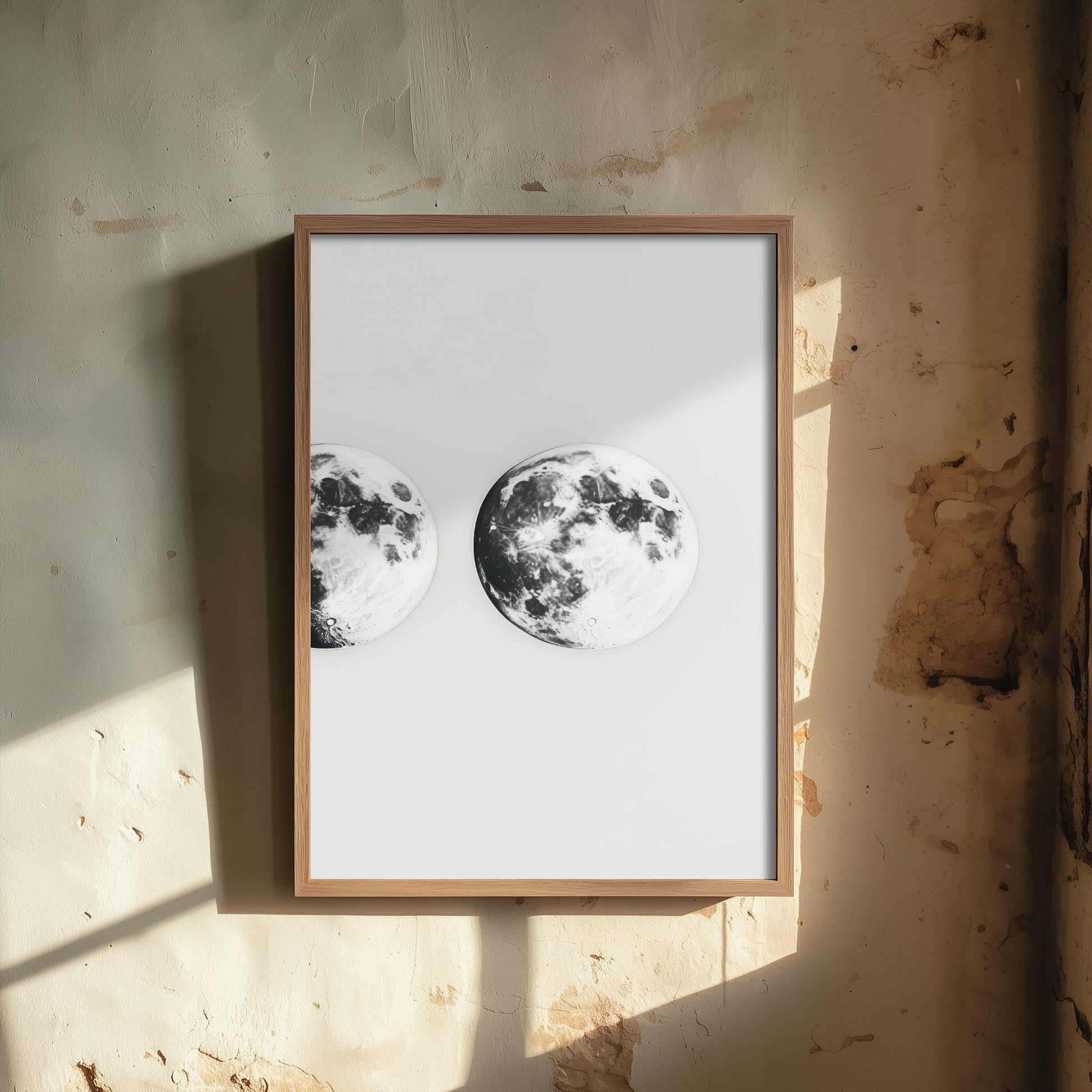 Lunar Moon Art Print - Photorealistic Moon Drawing Poster - Black and White Wall Art V1 3/3