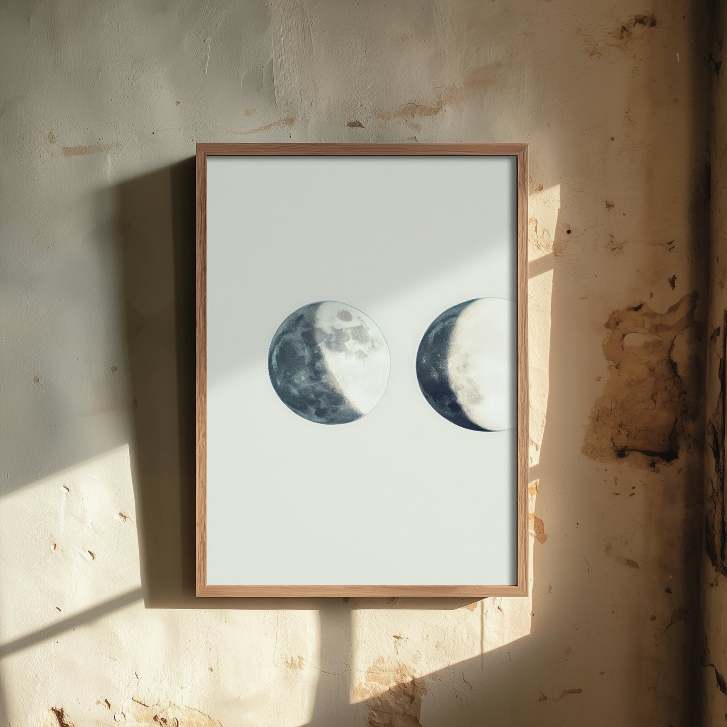 Half Moon Art Print - Photorealistic Moon Drawing Poster - Blue Grey Lunar Wall Art V2 1/3
