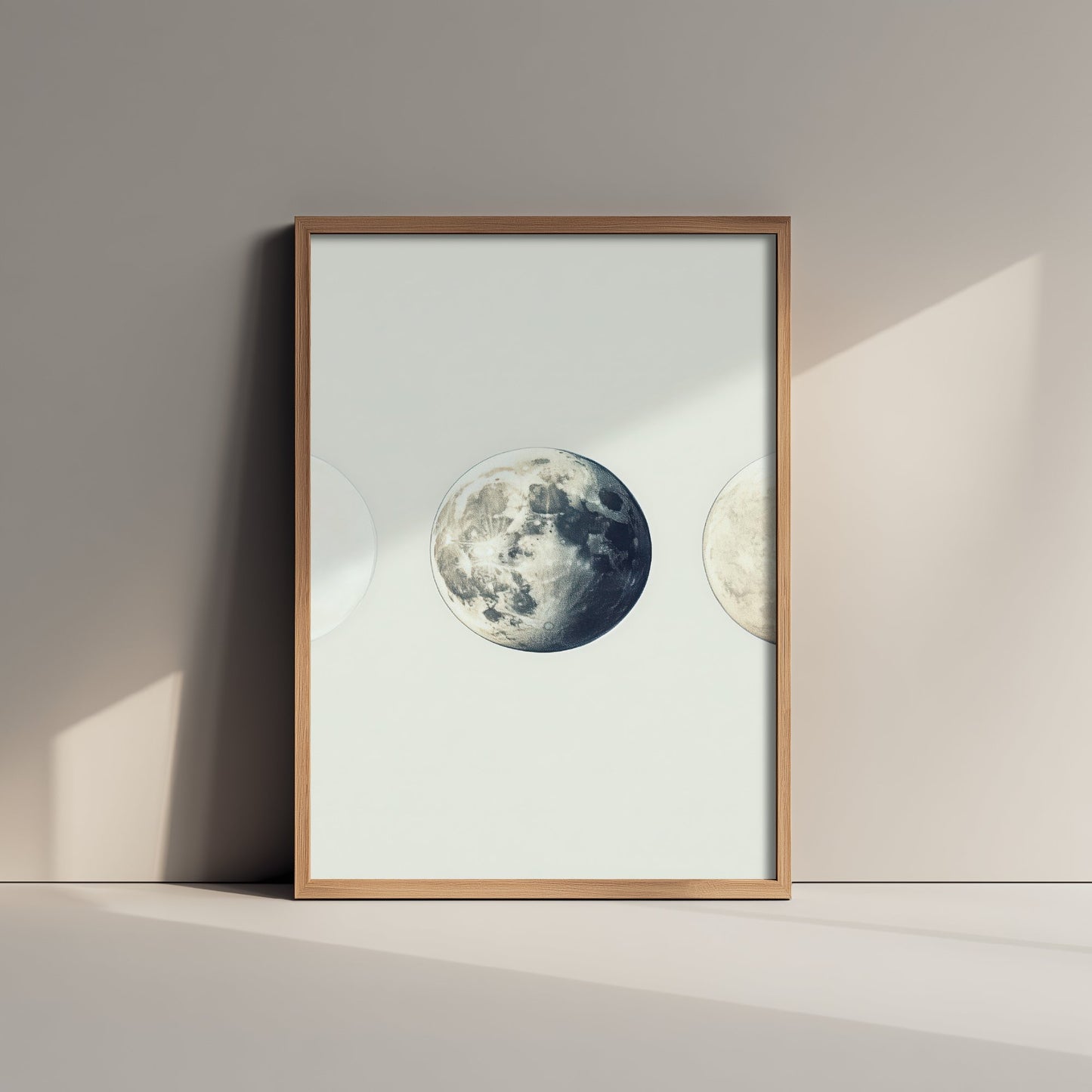 Full Moon Art Print - Photorealistic Moon Drawing Poster - Blue Grey Lunar Wall Art V2 2/3