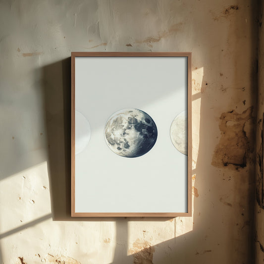 Full Moon Art Print - Photorealistic Moon Drawing Poster - Blue Grey Lunar Wall Art V2 2/3