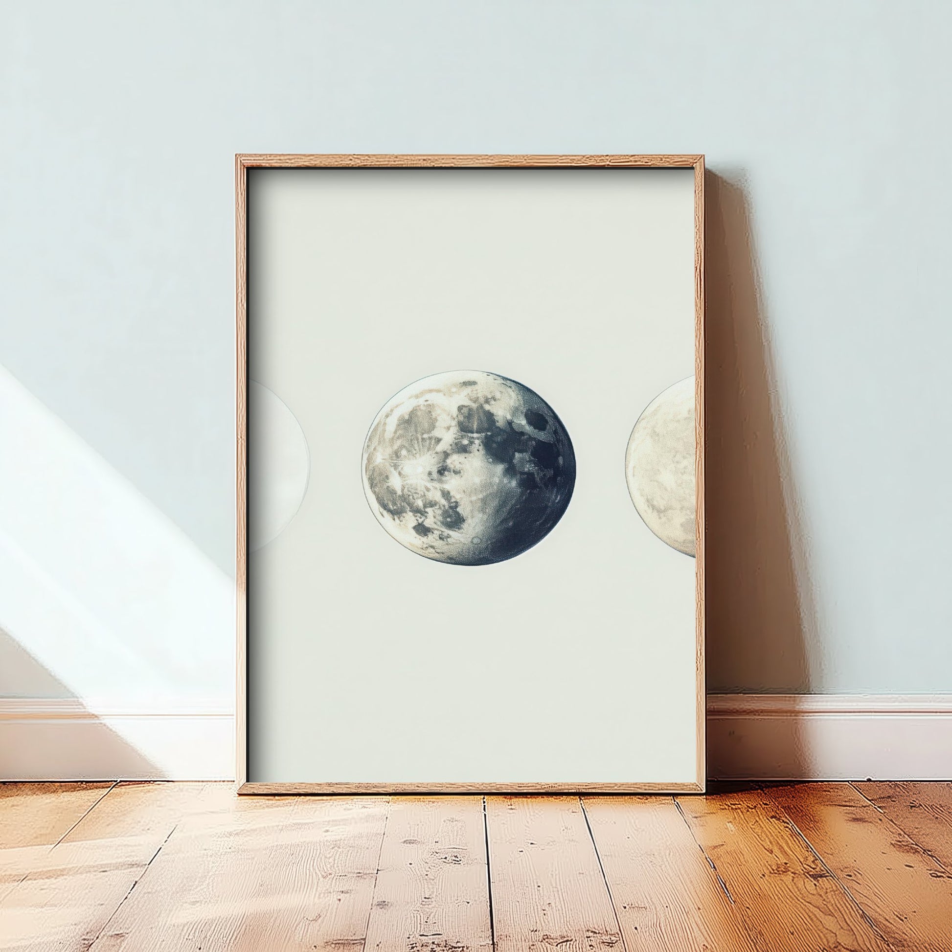 Full Moon Art Print - Photorealistic Moon Drawing Poster - Blue Grey Lunar Wall Art V2 2/3