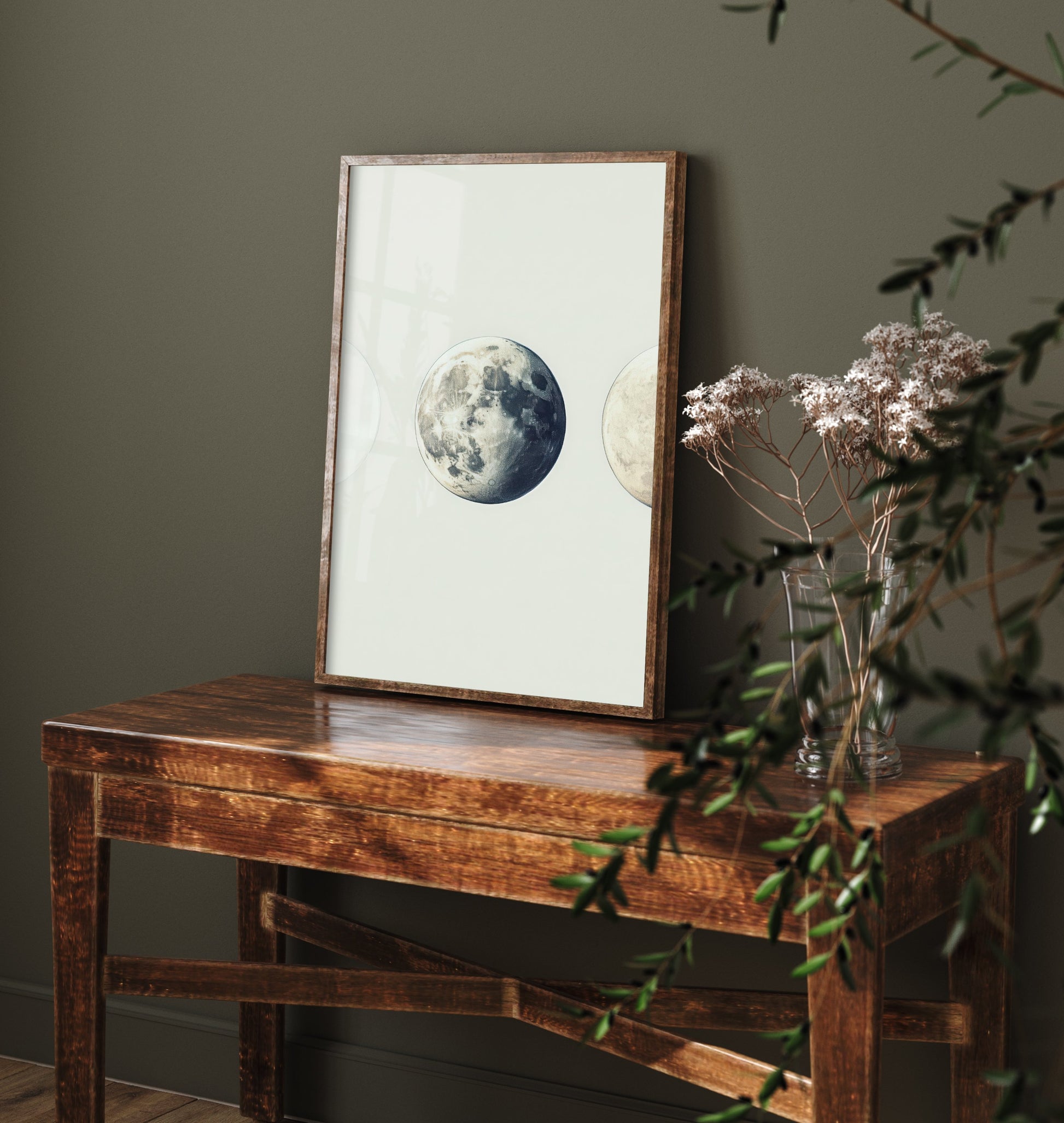 Full Moon Art Print - Photorealistic Moon Drawing Poster - Blue Grey Lunar Wall Art V2 2/3