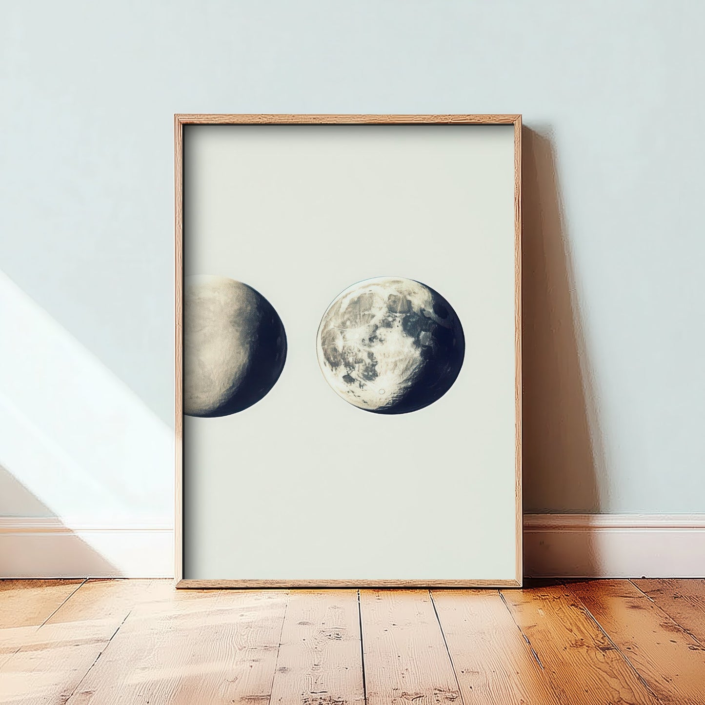 Waxing Moon Art Print - Photorealistic Moon Drawing Poster - Blue Grey Lunar Wall Art V2 3/3