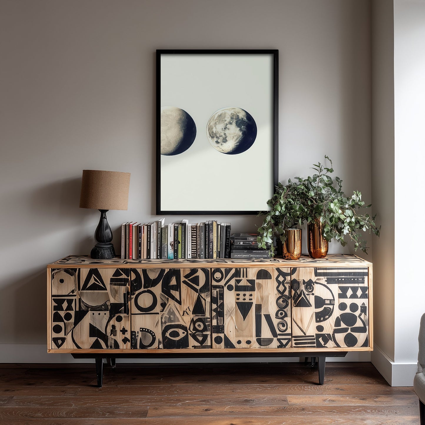 Waxing Moon Art Print - Photorealistic Moon Drawing Poster - Blue Grey Lunar Wall Art V2 3/3