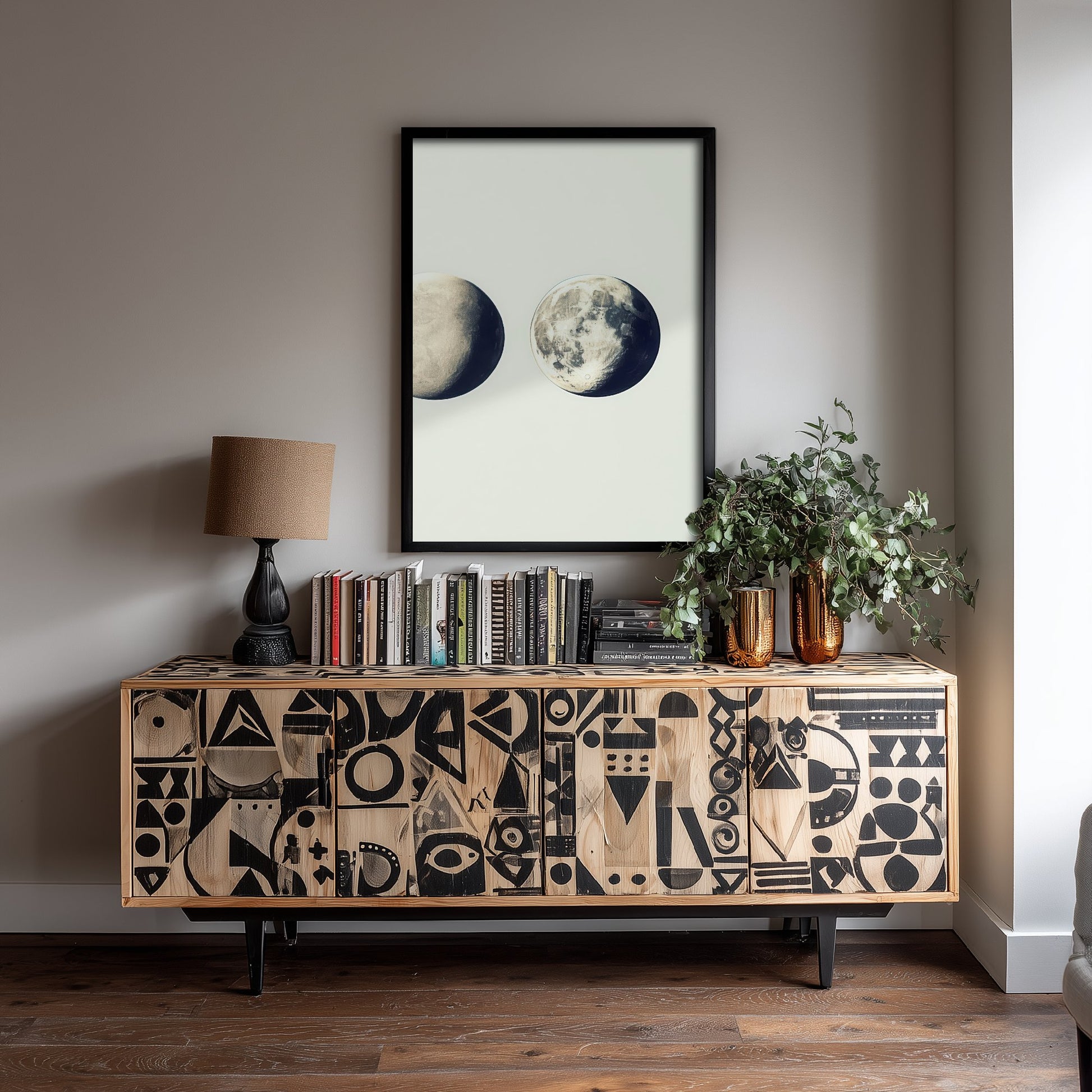 Waxing Moon Art Print - Photorealistic Moon Drawing Poster - Blue Grey Lunar Wall Art V2 3/3