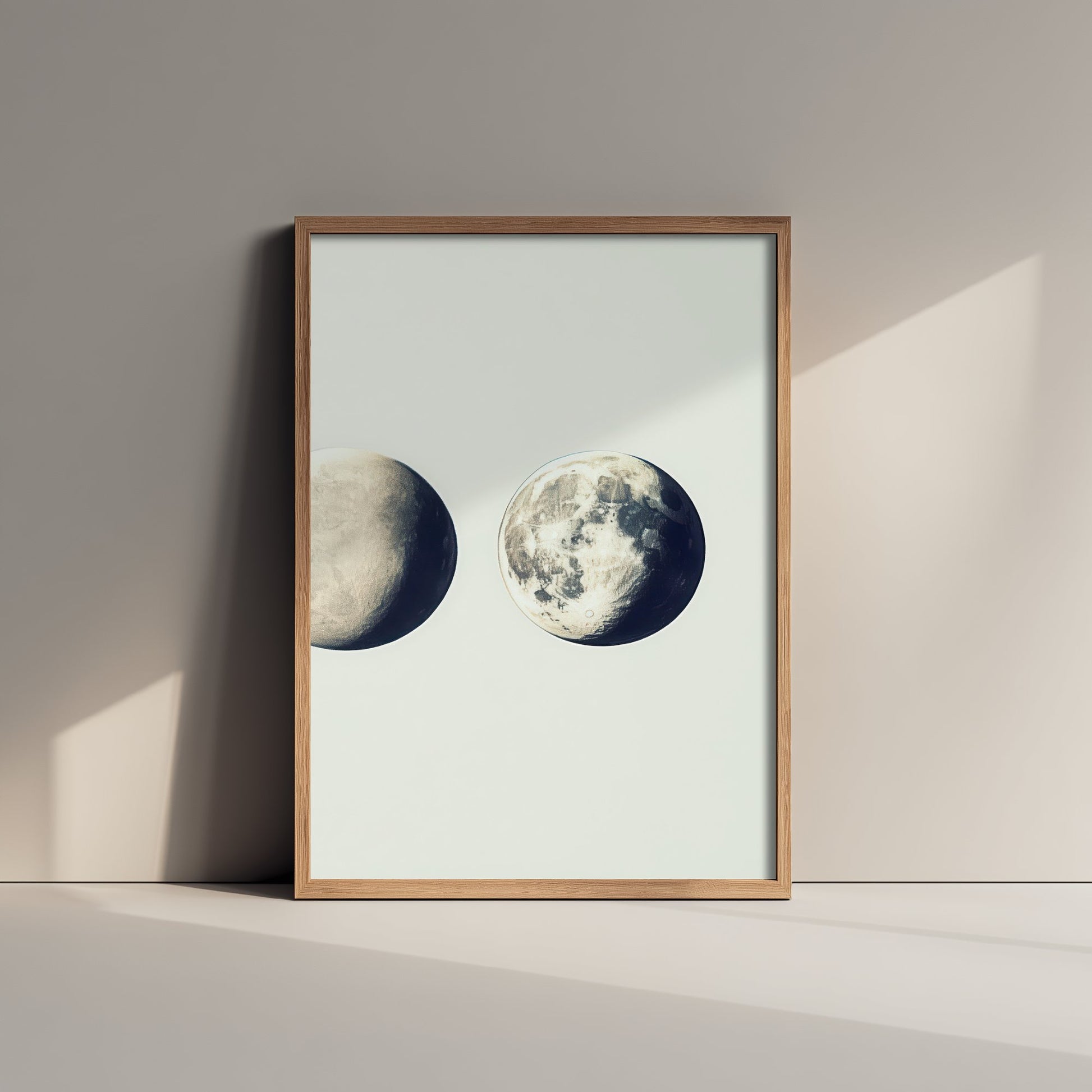 Waxing Moon Art Print - Photorealistic Moon Drawing Poster - Blue Grey Lunar Wall Art V2 3/3