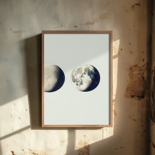 Waxing Moon Art Print - Photorealistic Moon Drawing Poster - Blue Grey Lunar Wall Art V2 3/3