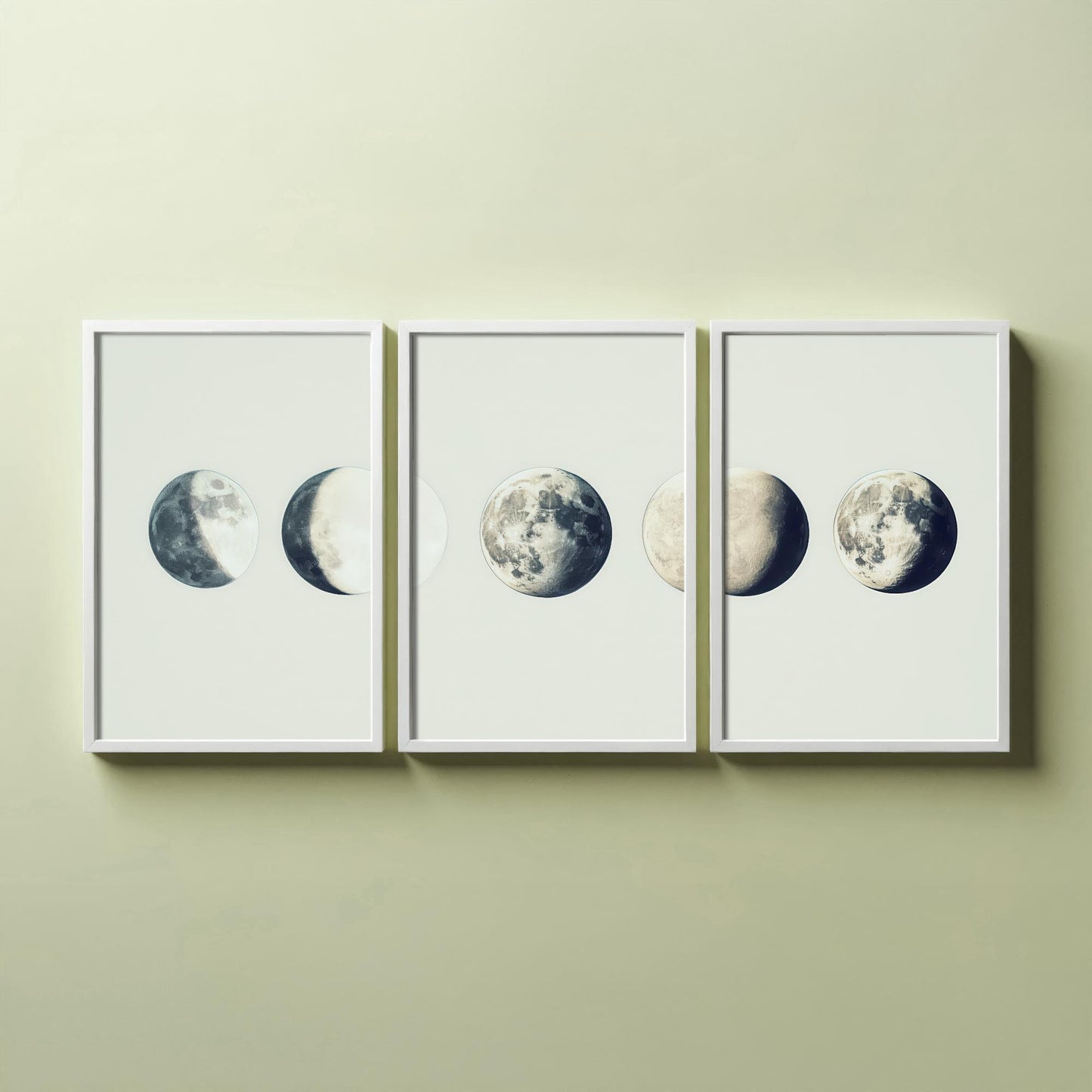 Lunar Phases Set of Three Art Prints - 3 Moon Cycle Posters - Vintage Cream Sepia Photo Wall Art Astronomy Gift Celestial V2
