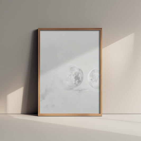 Misty Moon Art Print - Ethereal Moon Drawing Poster - Soft Grey Lunar Wall Art V3 1/3