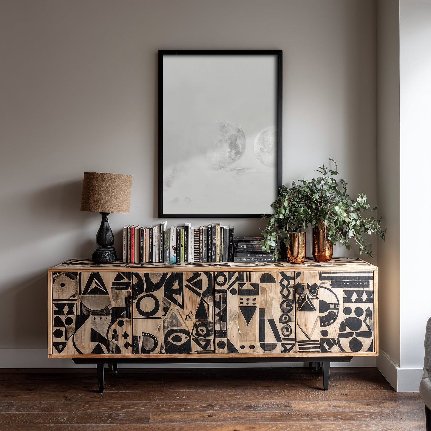 Misty Moon Art Print - Ethereal Moon Drawing Poster - Soft Grey Lunar Wall Art V3 1/3