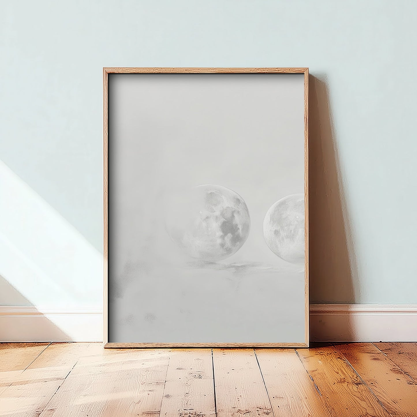 Misty Moon Art Print - Ethereal Moon Drawing Poster - Soft Grey Lunar Wall Art V3 1/3