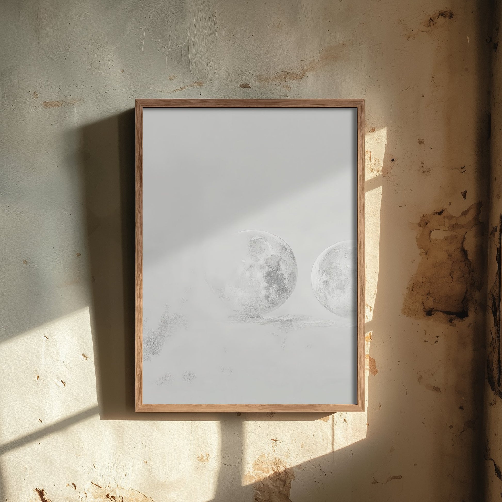 Misty Moon Art Print - Ethereal Moon Drawing Poster - Soft Grey Lunar Wall Art V3 1/3