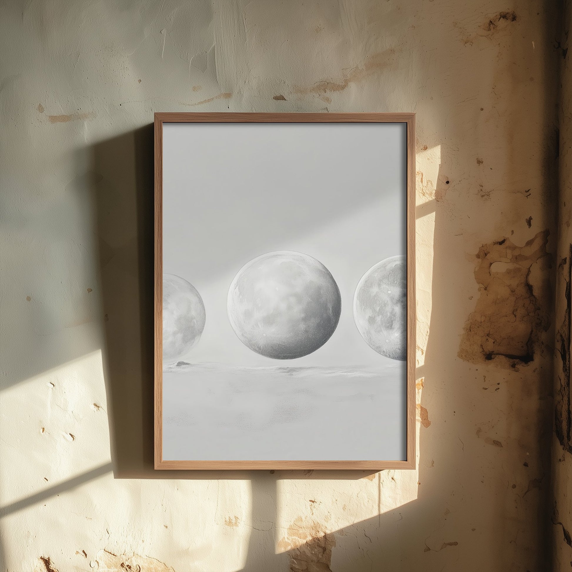 Full Moon Art Print - Ethereal Moon Drawing Poster - Soft Grey Lunar Wall Art V3 2/3