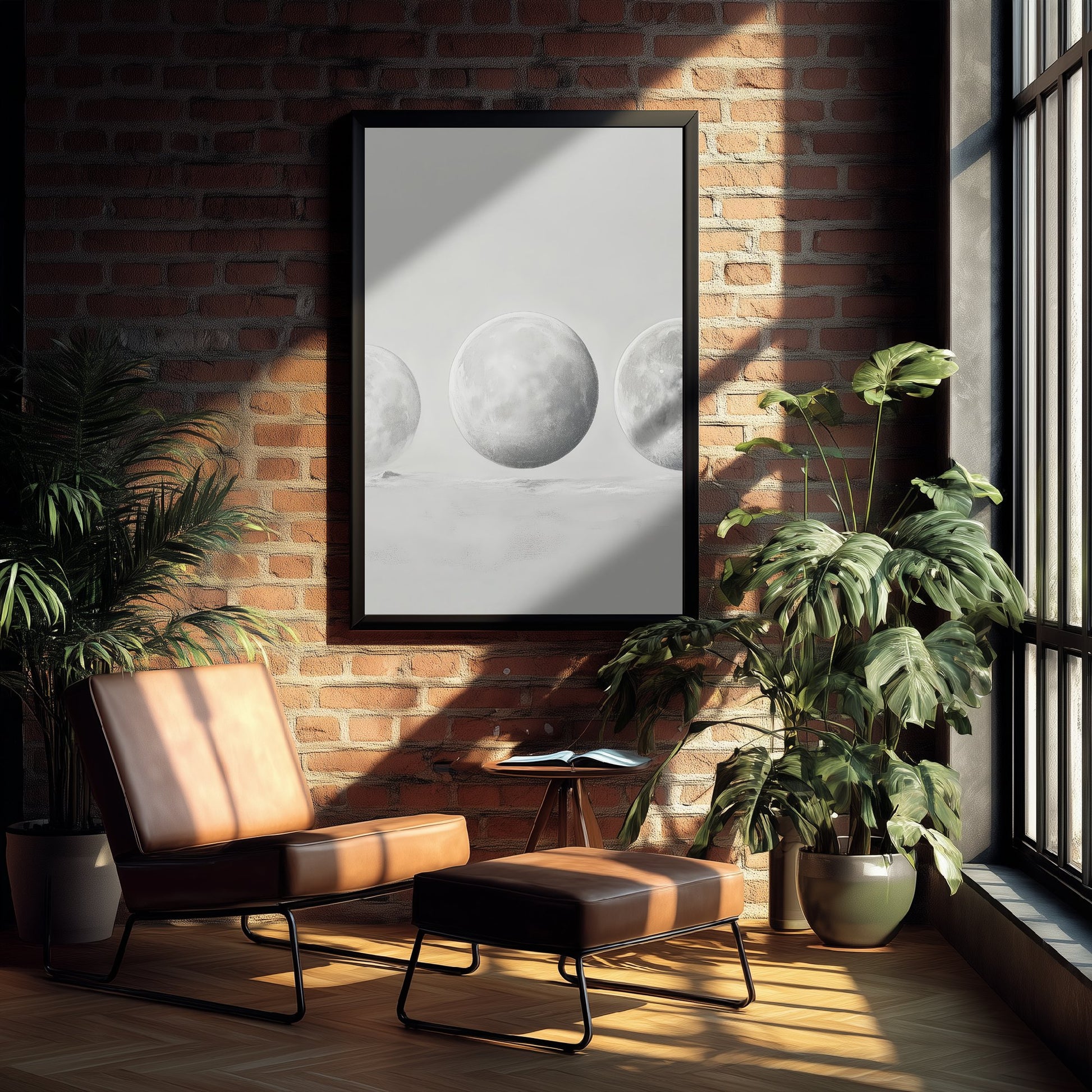 Full Moon Art Print - Ethereal Moon Drawing Poster - Soft Grey Lunar Wall Art V3 2/3