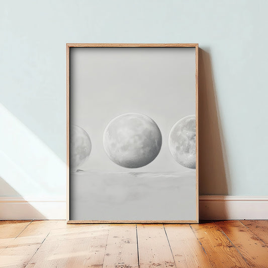 Full Moon Art Print - Ethereal Moon Drawing Poster - Soft Grey Lunar Wall Art V3 2/3