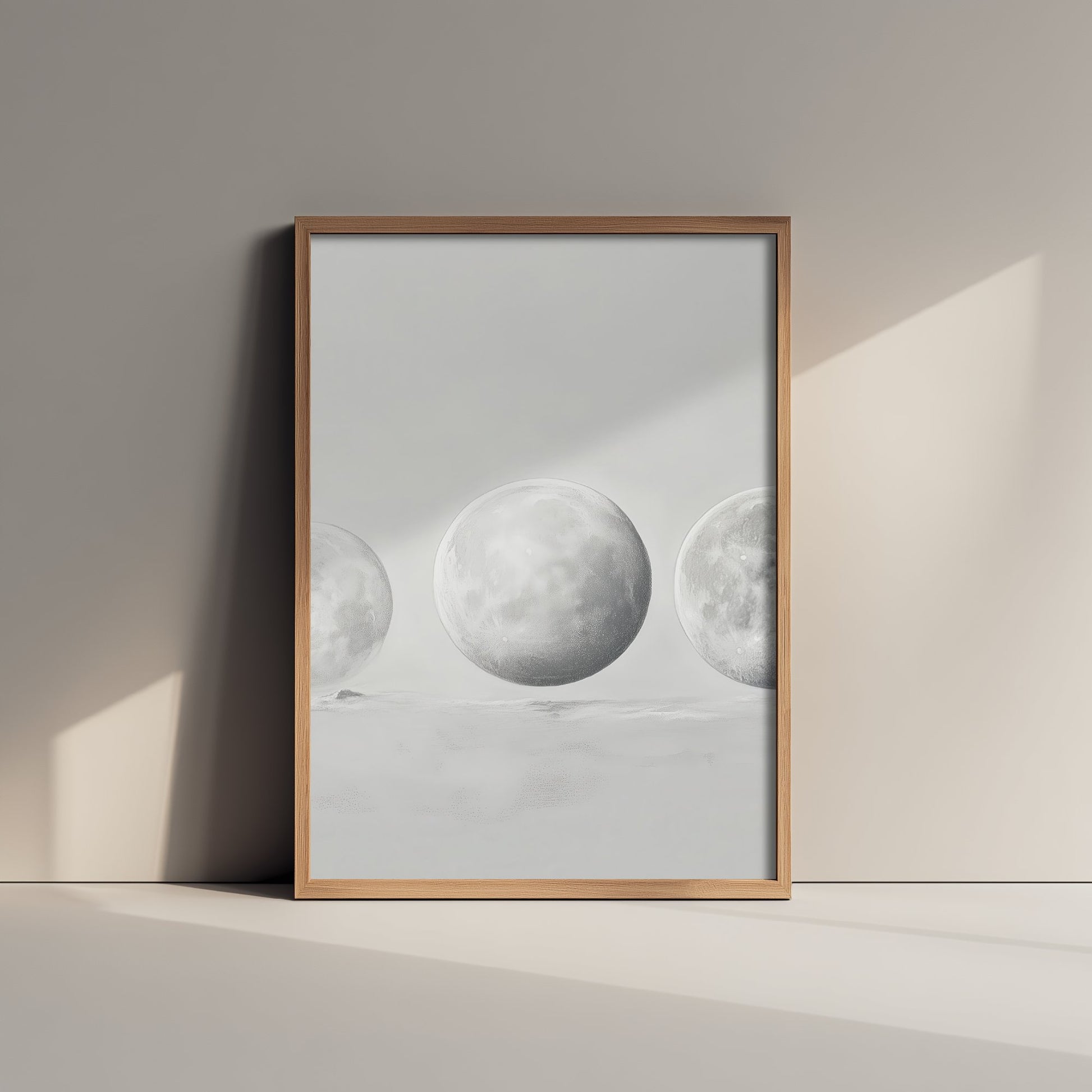 Full Moon Art Print - Ethereal Moon Drawing Poster - Soft Grey Lunar Wall Art V3 2/3