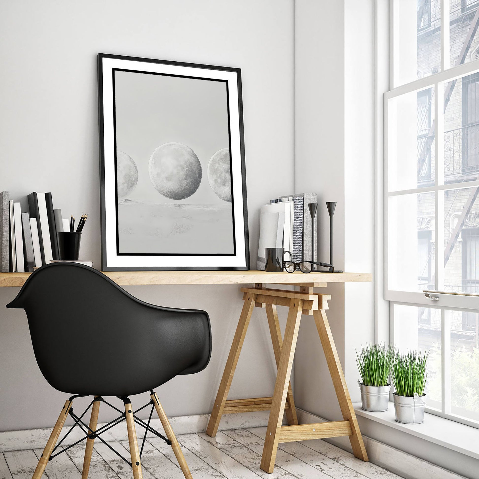 Full Moon Art Print - Ethereal Moon Drawing Poster - Soft Grey Lunar Wall Art V3 2/3
