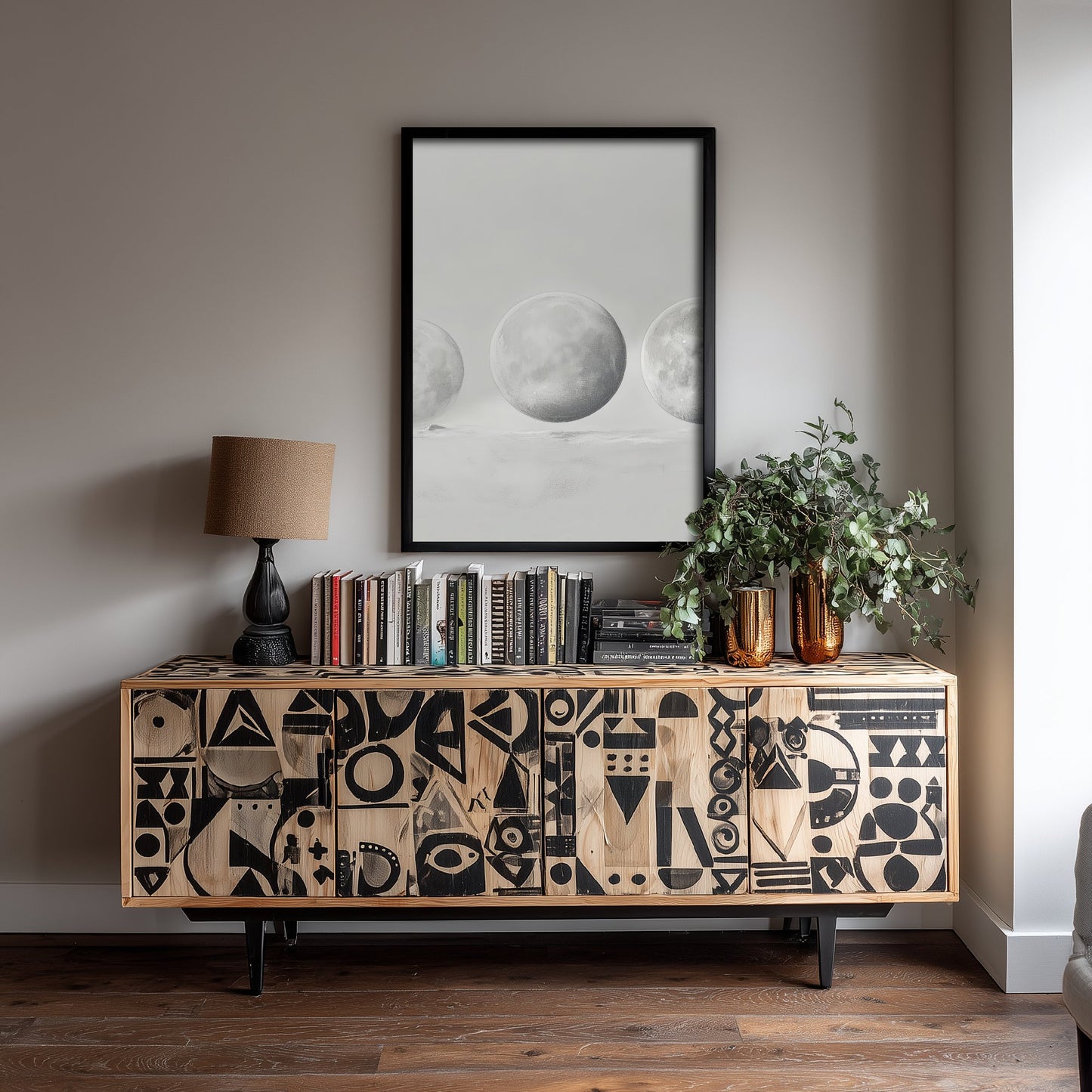 Full Moon Art Print - Ethereal Moon Drawing Poster - Soft Grey Lunar Wall Art V3 2/3