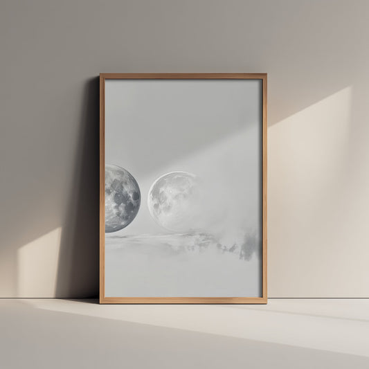 Foggy Moon Art Print - Ethereal Moon Drawing Poster - Soft Grey Lunar Wall Art V3 3/3
