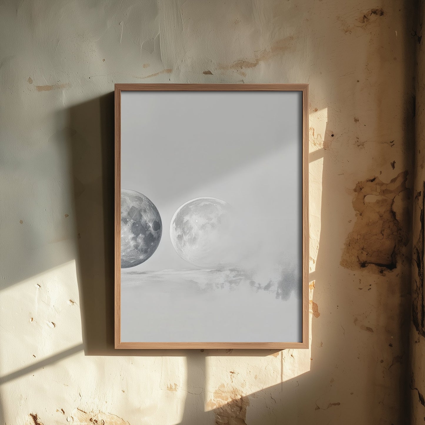 Foggy Moon Art Print - Ethereal Moon Drawing Poster - Soft Grey Lunar Wall Art V3 3/3