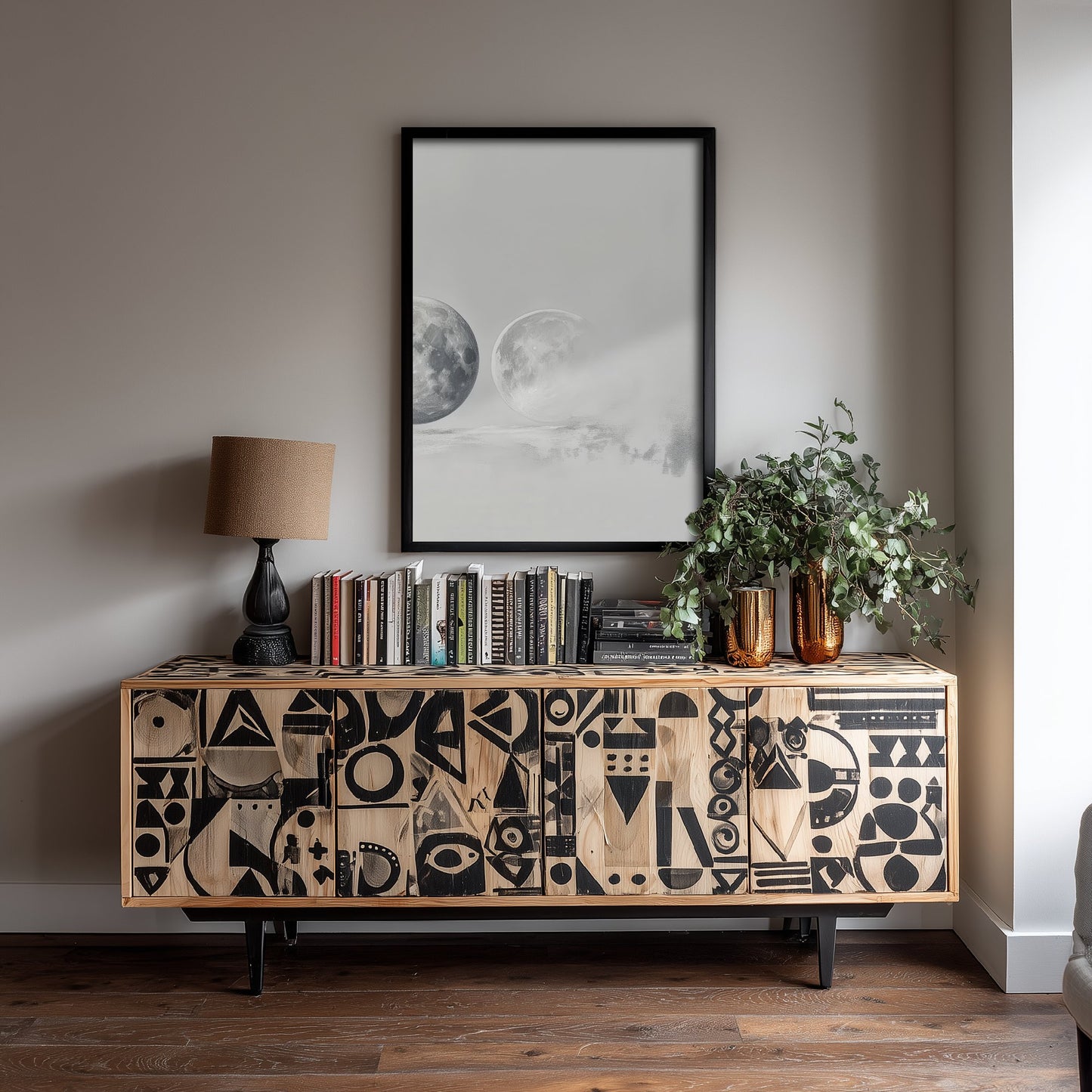 Foggy Moon Art Print - Ethereal Moon Drawing Poster - Soft Grey Lunar Wall Art V3 3/3