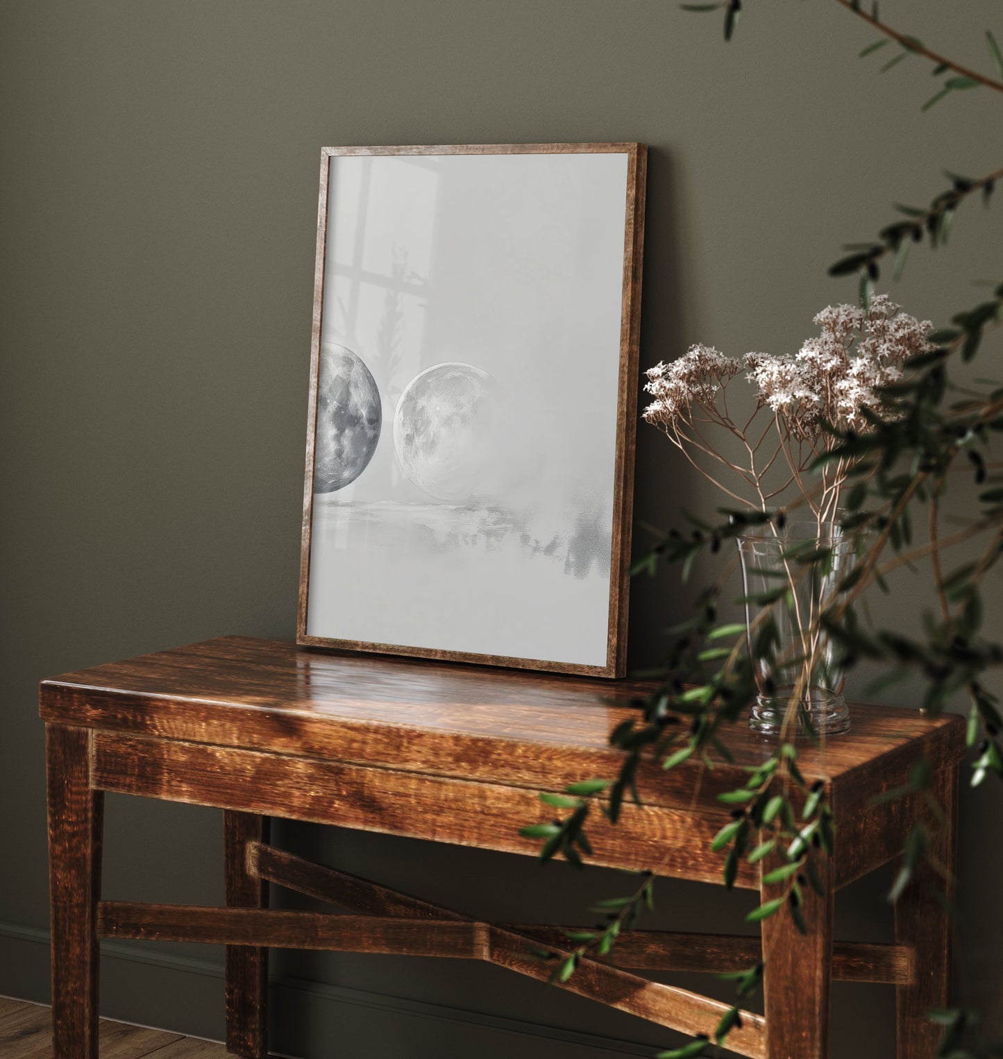 Foggy Moon Art Print - Ethereal Moon Drawing Poster - Soft Grey Lunar Wall Art V3 3/3