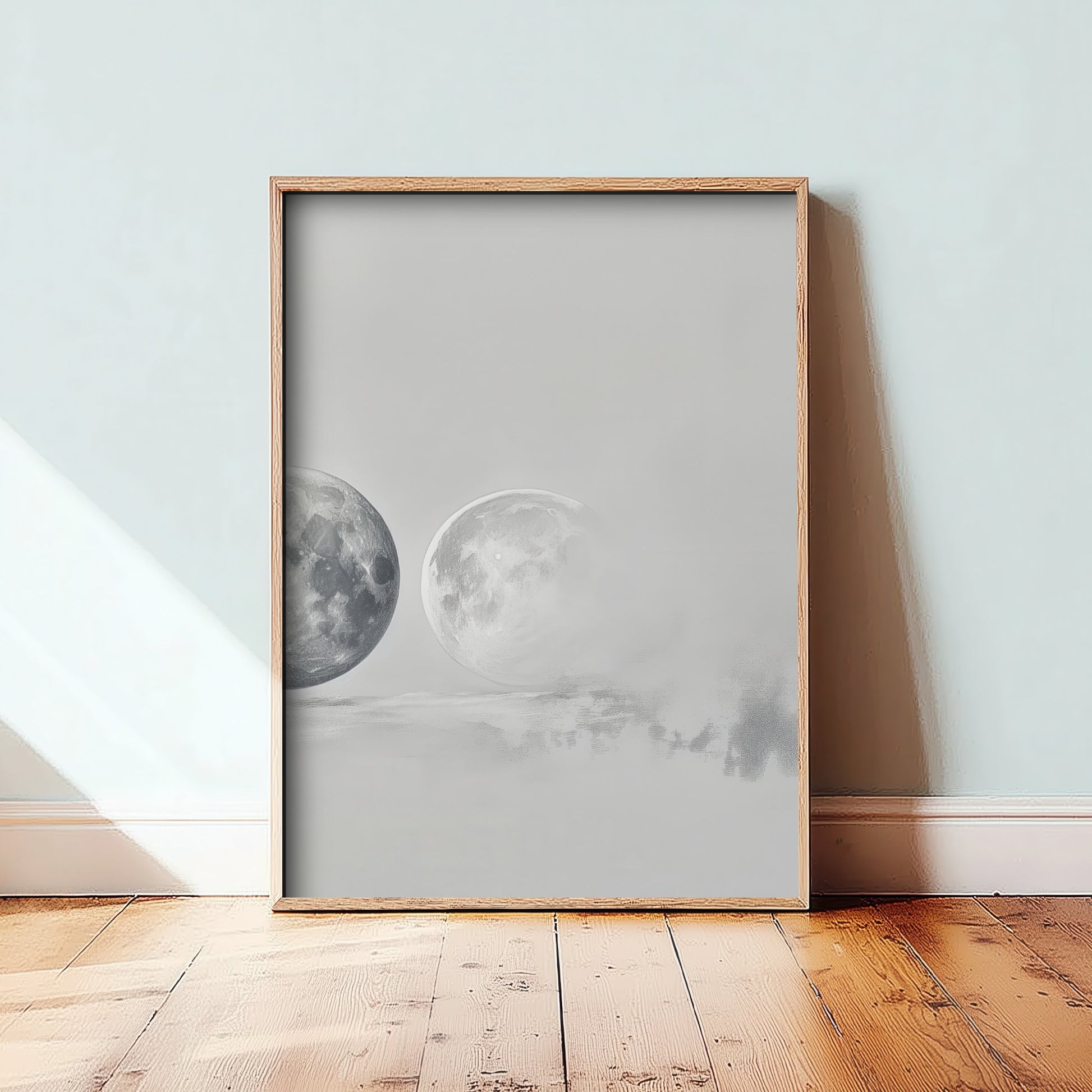 Foggy Moon Art Print - Ethereal Moon Drawing Poster - Soft Grey Lunar Wall Art V3 3/3