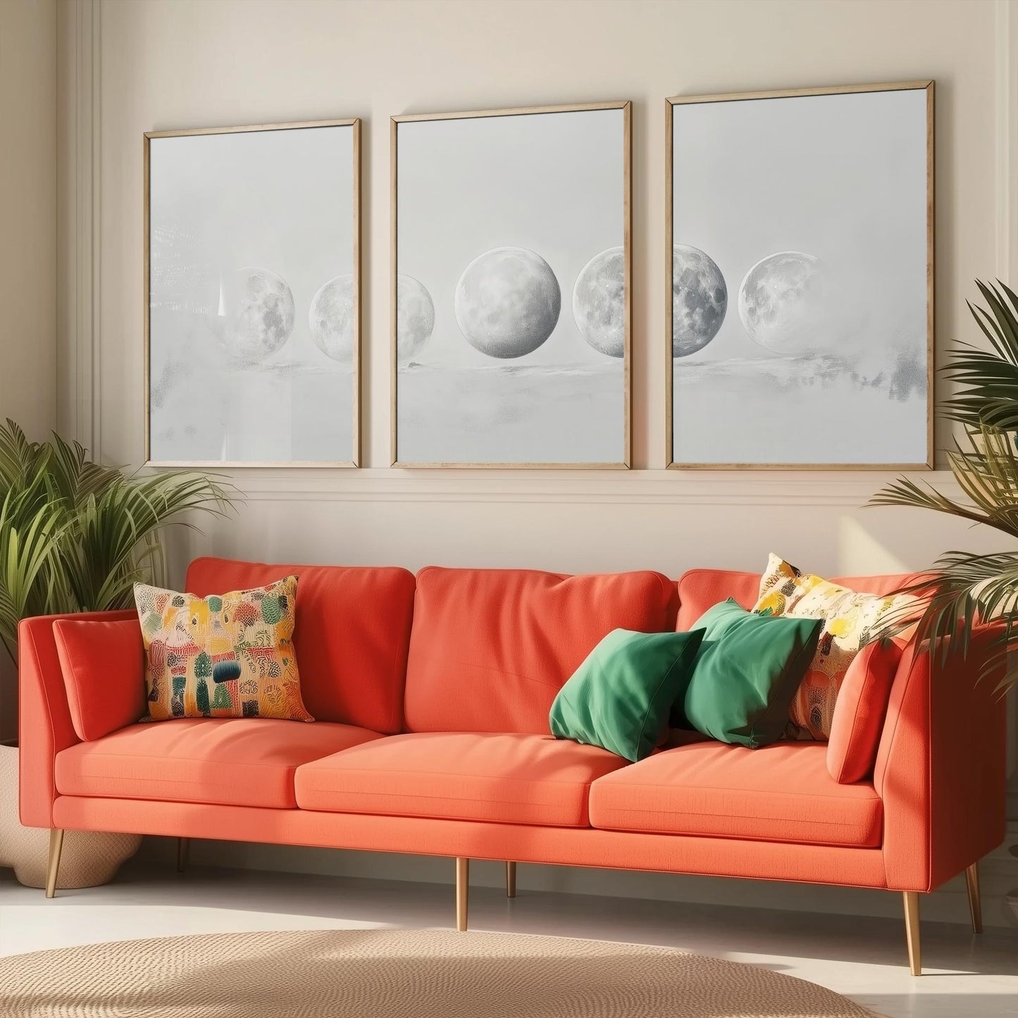 Grey Moon Phases Set of Three Art Prints - 3 Lunar Cycle Posters - Misty Minimalist Photo Wall Art Astronomy Space Gift V3