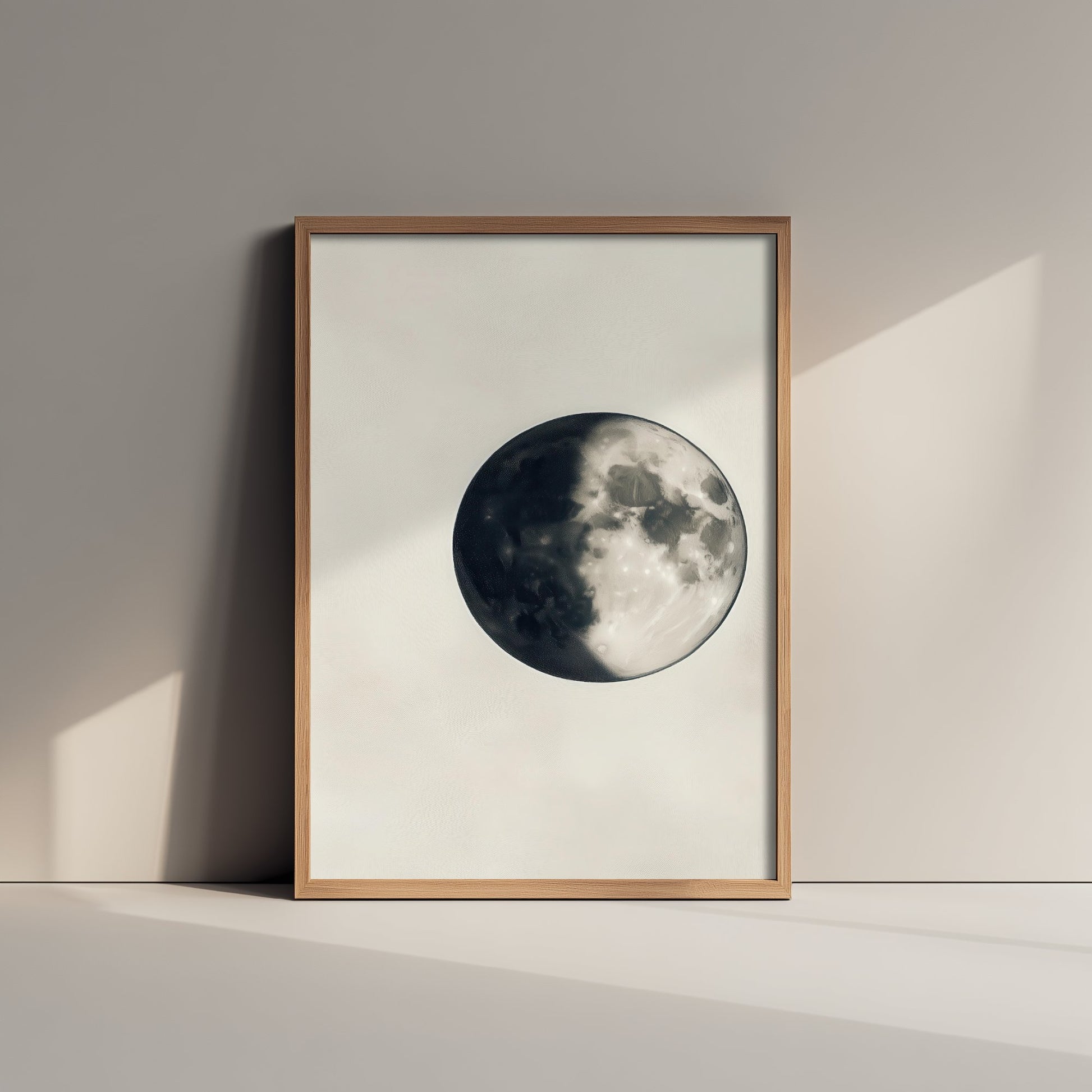 Crescent Moon Art Print - Photorealistic Moon Drawing Poster - Sepia Lunar Wall Art V4 1/3