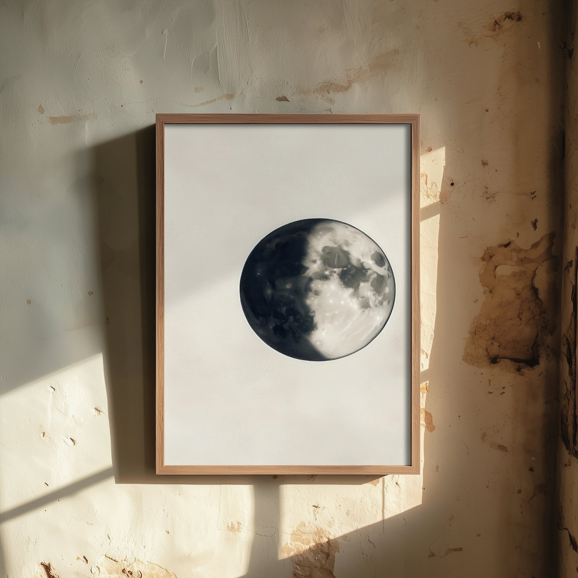 Crescent Moon Art Print - Photorealistic Moon Drawing Poster - Sepia Lunar Wall Art V4 1/3