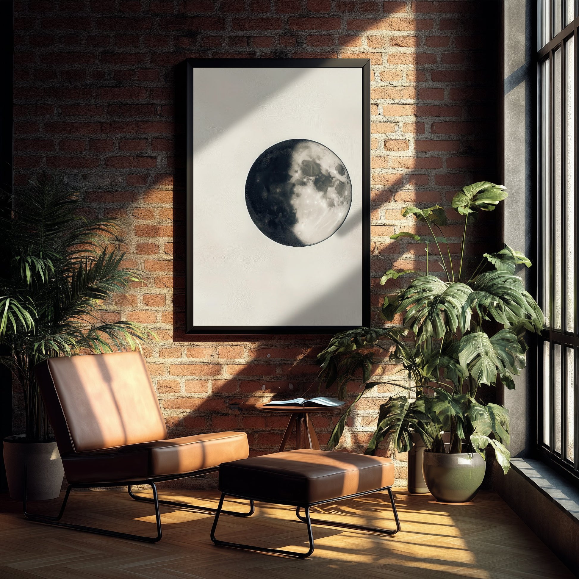 Crescent Moon Art Print - Photorealistic Moon Drawing Poster - Sepia Lunar Wall Art V4 1/3