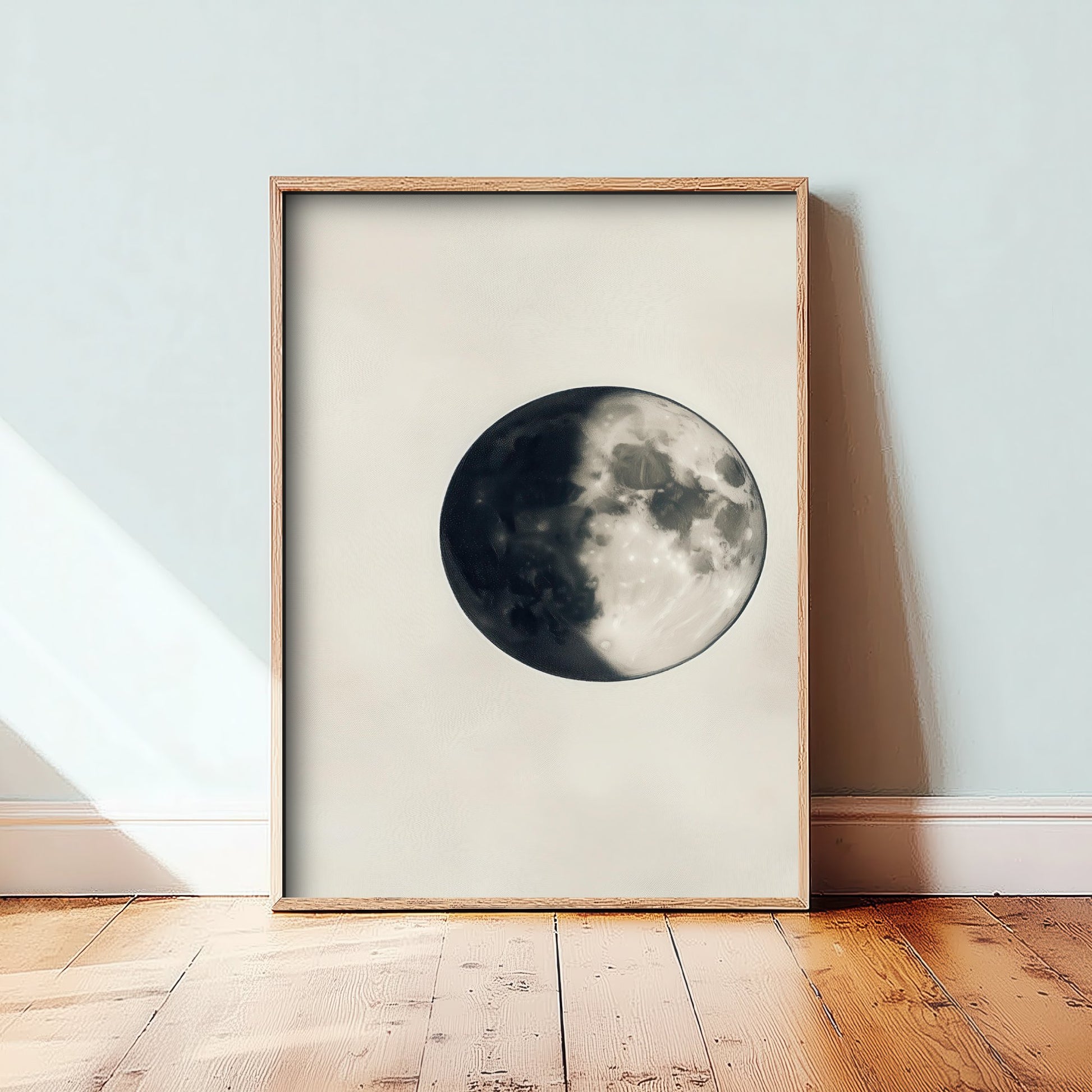 Crescent Moon Art Print - Photorealistic Moon Drawing Poster - Sepia Lunar Wall Art V4 1/3