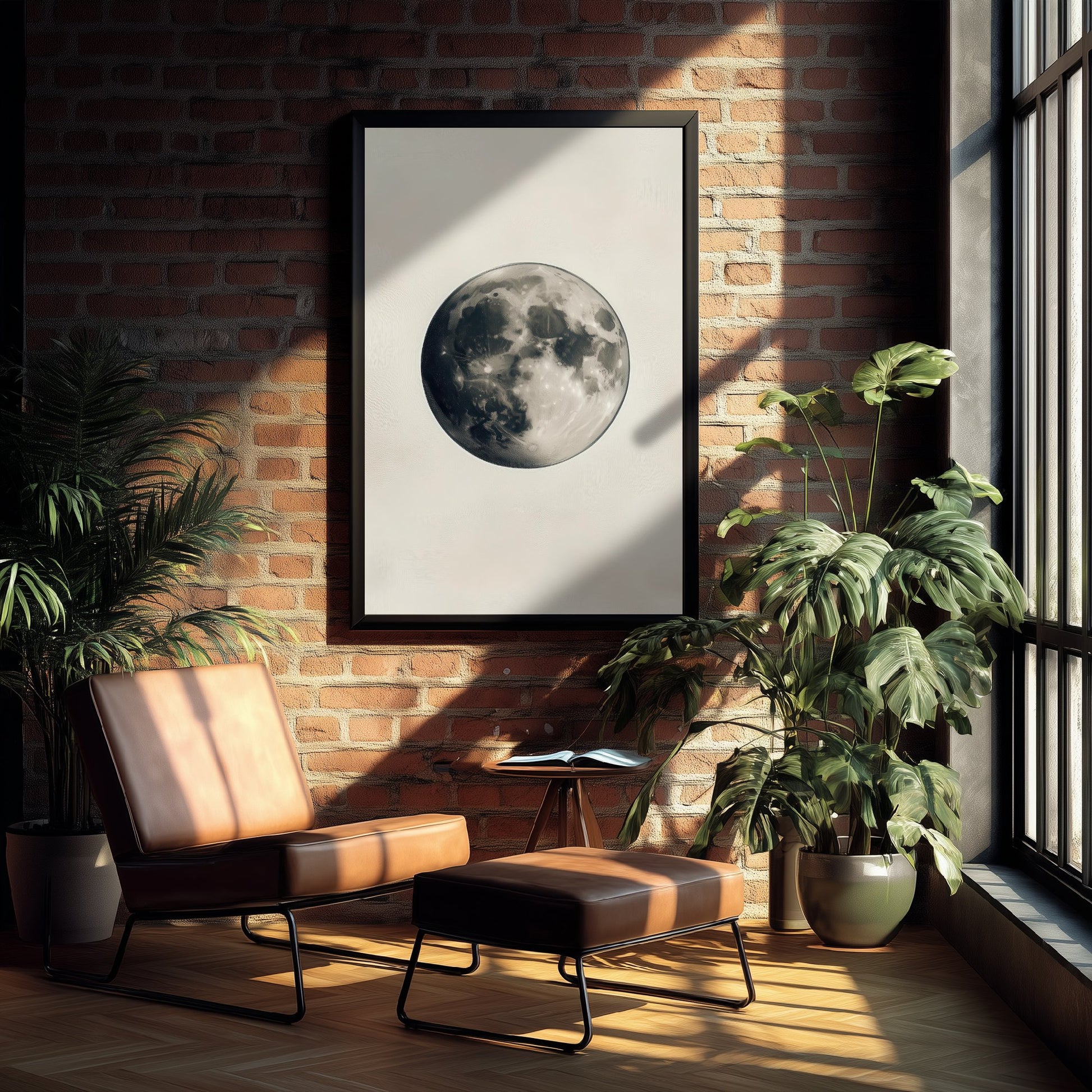 Full Moon Art Print - Photorealistic Moon Drawing Poster - Sepia Lunar Wall Art V4 2/3