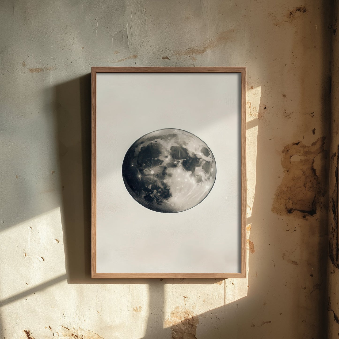Full Moon Art Print - Photorealistic Moon Drawing Poster - Sepia Lunar Wall Art V4 2/3