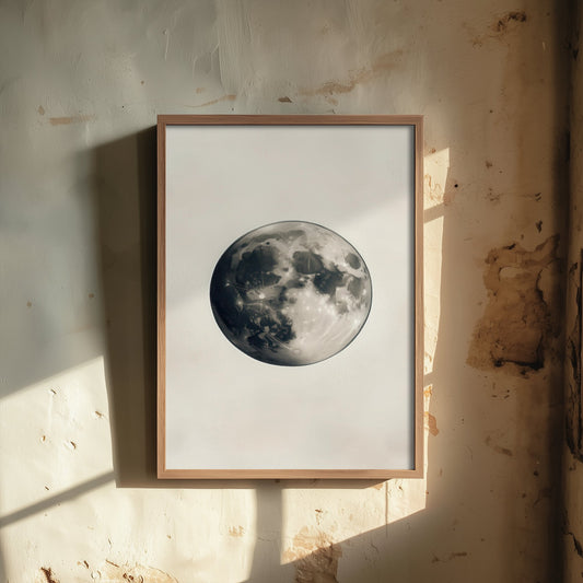 Full Moon Art Print - Photorealistic Moon Drawing Poster - Sepia Lunar Wall Art V4 2/3