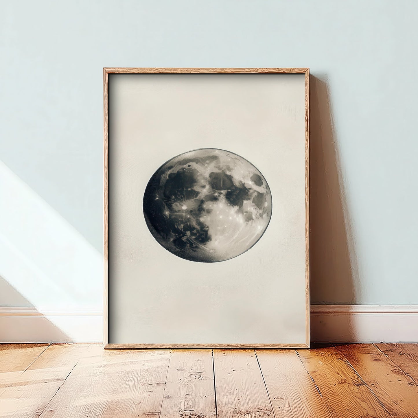 Full Moon Art Print - Photorealistic Moon Drawing Poster - Sepia Lunar Wall Art V4 2/3