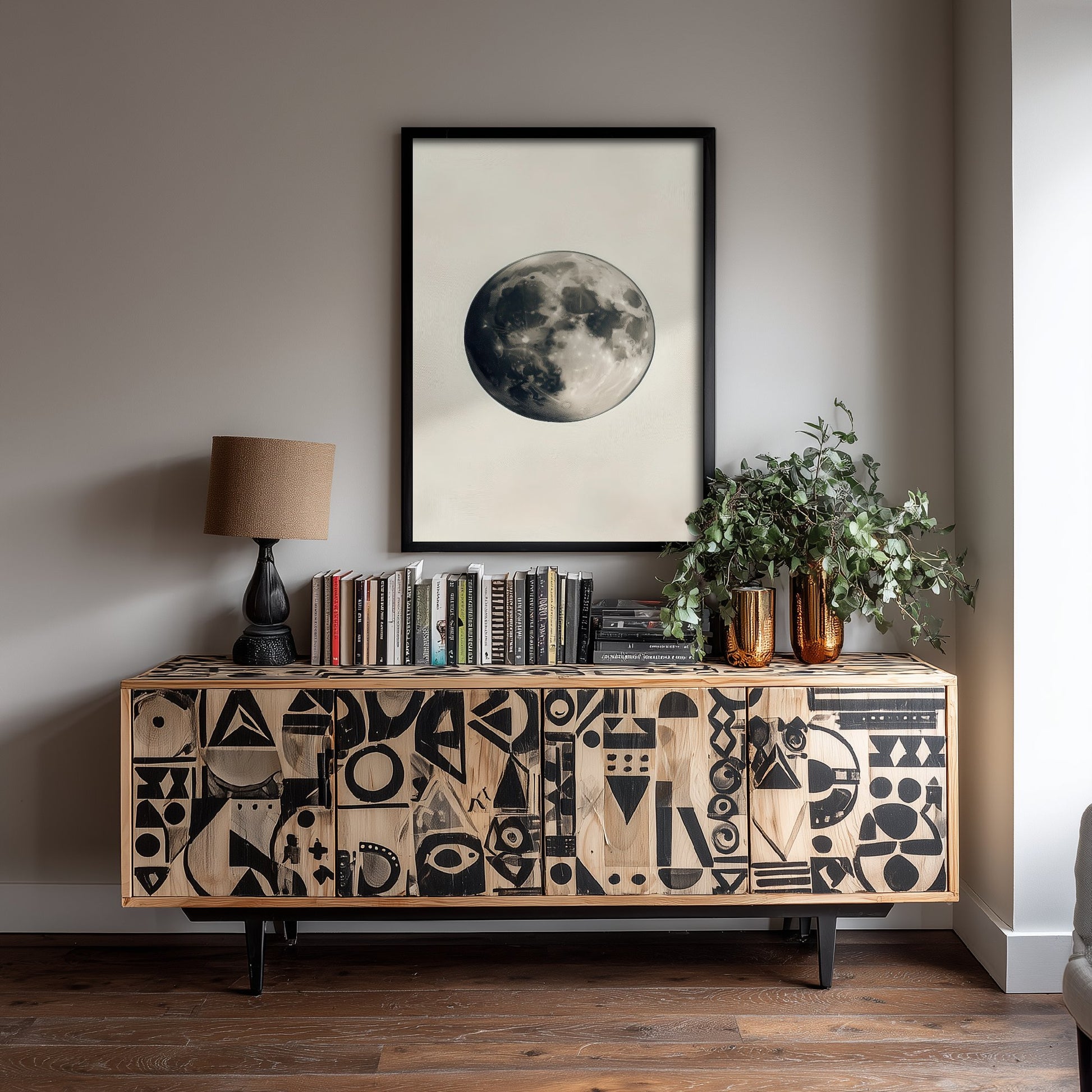 Full Moon Art Print - Photorealistic Moon Drawing Poster - Sepia Lunar Wall Art V4 2/3