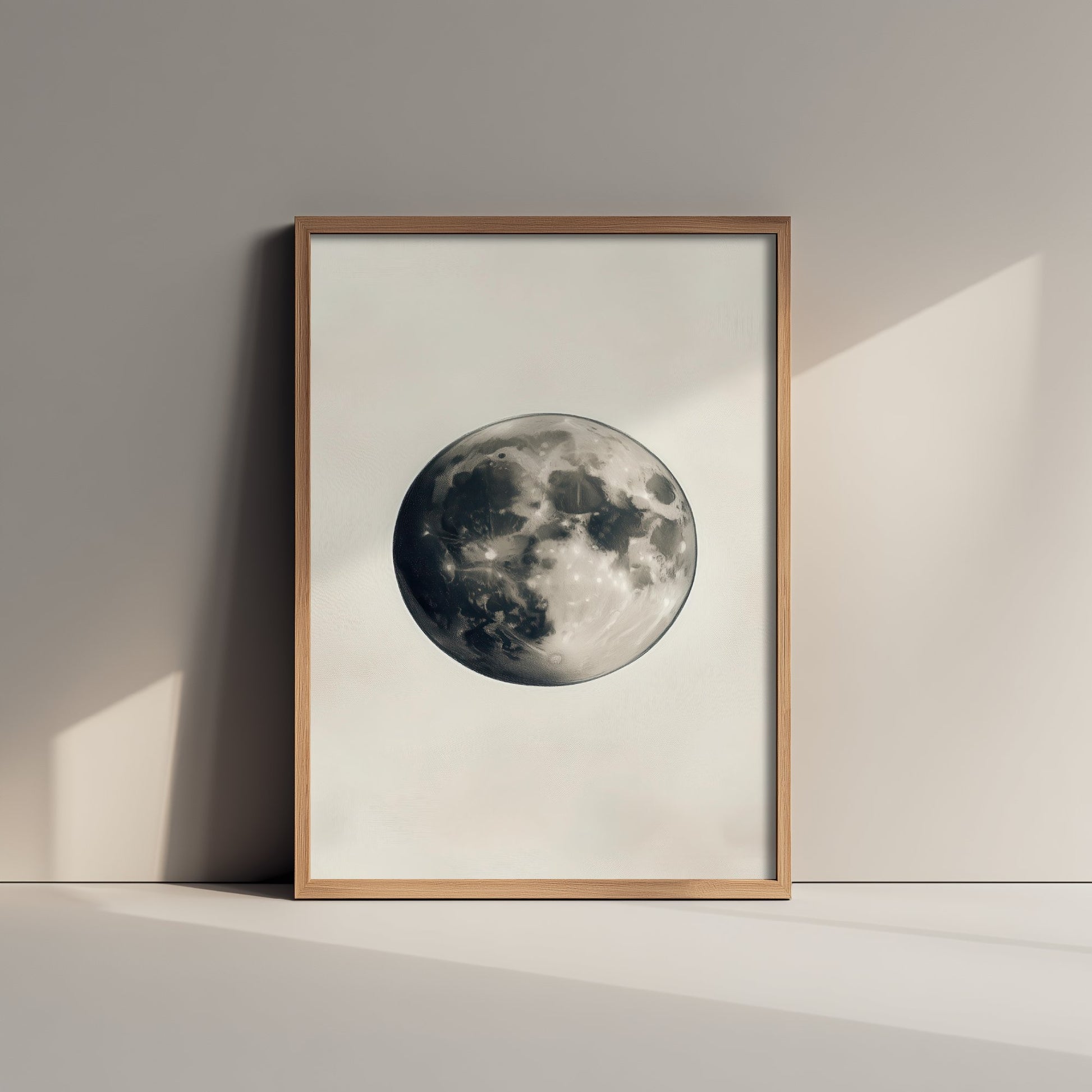 Full Moon Art Print - Photorealistic Moon Drawing Poster - Sepia Lunar Wall Art V4 2/3