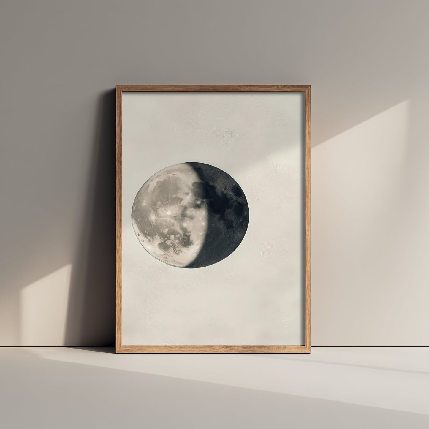 Half Moon Art Print - Photorealistic Moon Drawing Poster - Sepia Lunar Wall Art V4 3/3