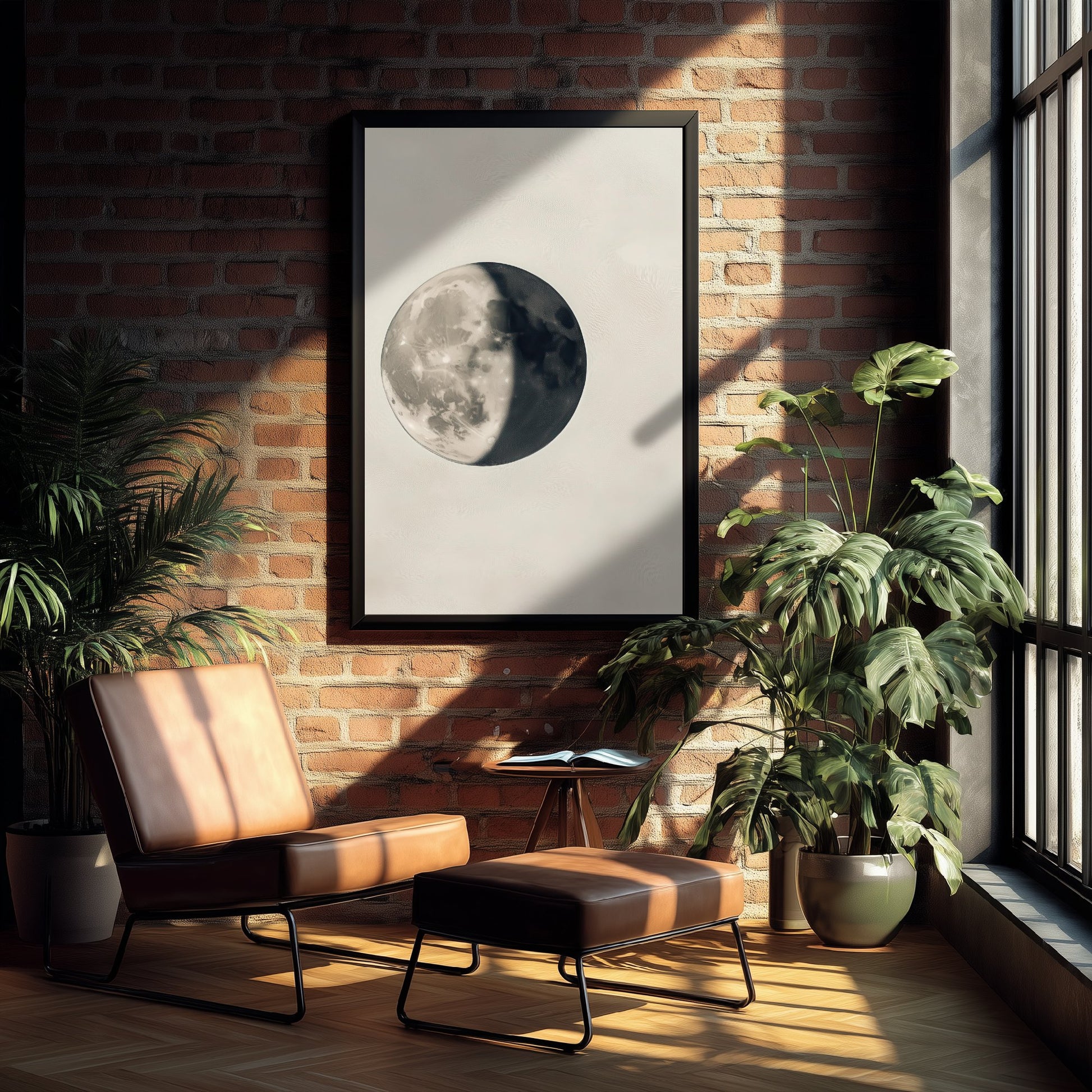 Half Moon Art Print - Photorealistic Moon Drawing Poster - Sepia Lunar Wall Art V4 3/3