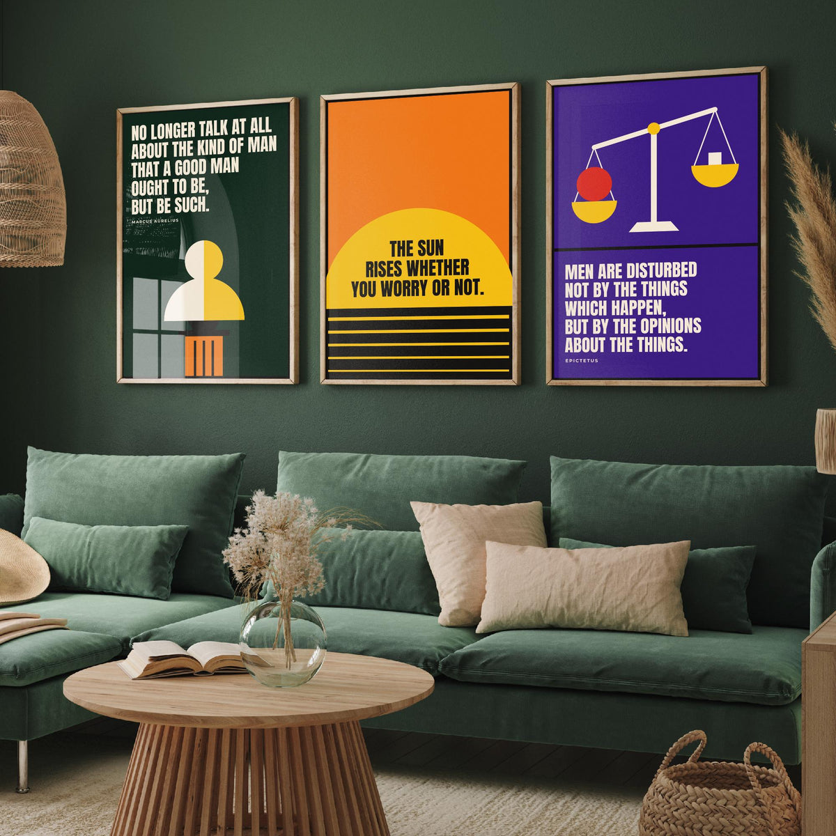 Philosophy Quotes Set of Three Art Prints - 3 Bauhaus Stoic Posters - Minimalist Office Wall Art Illustration V1