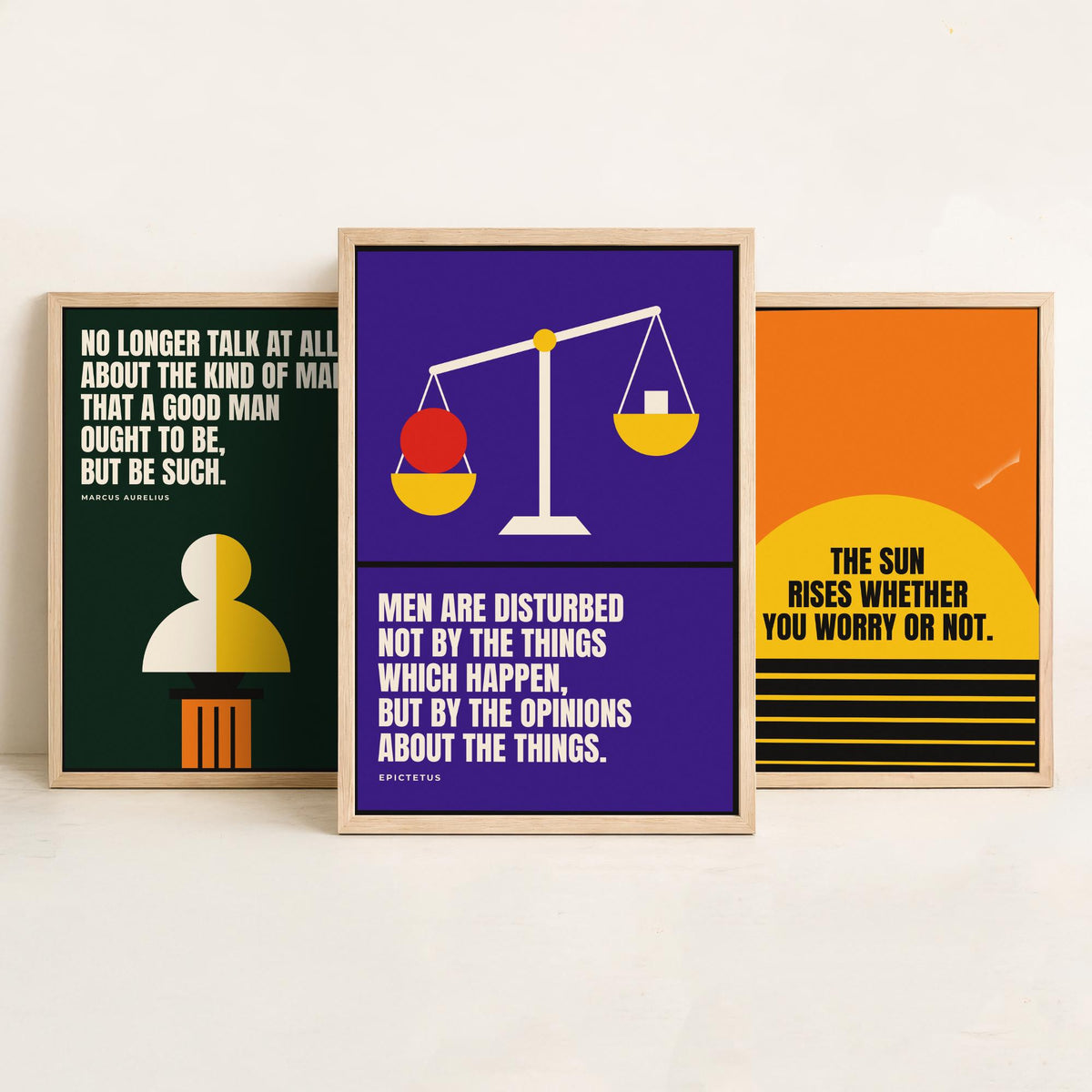Philosophy Quotes Set of Three Art Prints - 3 Bauhaus Stoic Posters - Minimalist Office Wall Art Illustration V1