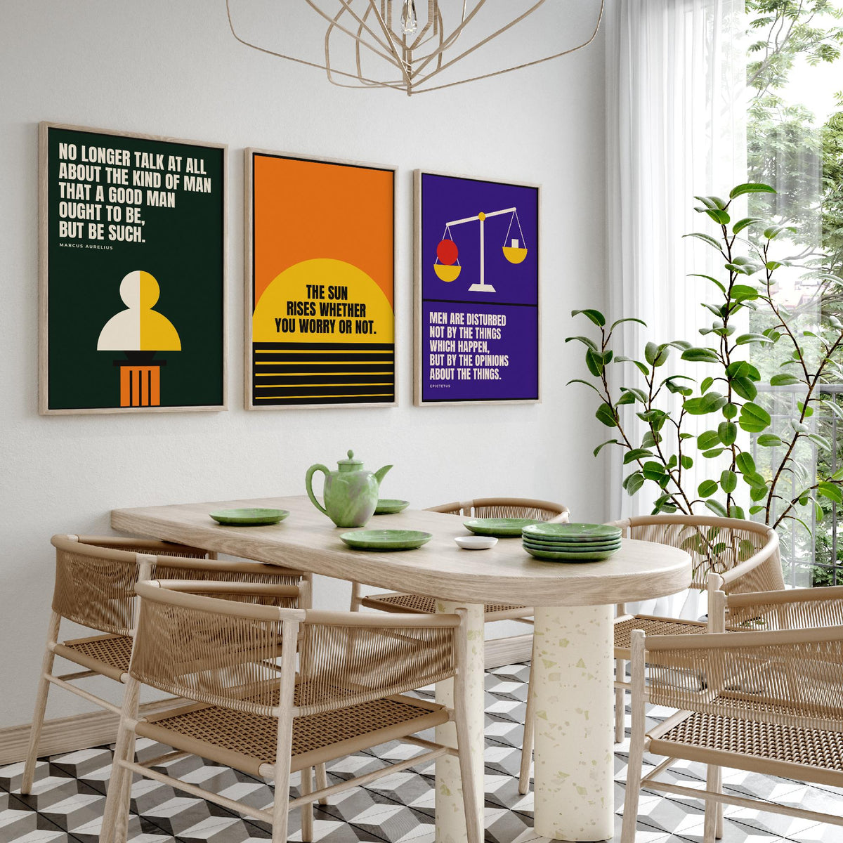 Philosophy Quotes Set of Three Art Prints - 3 Bauhaus Stoic Posters - Minimalist Office Wall Art Illustration V1