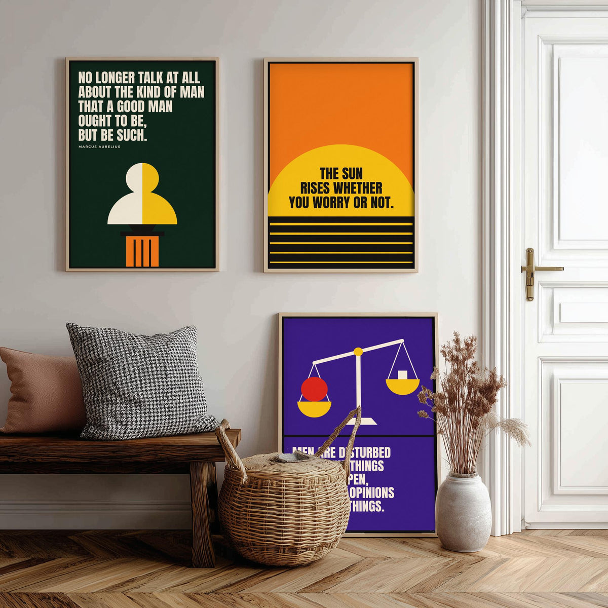 Philosophy Quotes Set of Three Art Prints - 3 Bauhaus Stoic Posters - Minimalist Office Wall Art Illustration V1