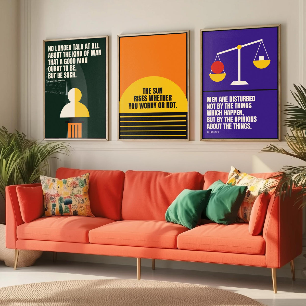 Philosophy Quotes Set of Three Art Prints - 3 Bauhaus Stoic Posters - Minimalist Office Wall Art Illustration V1