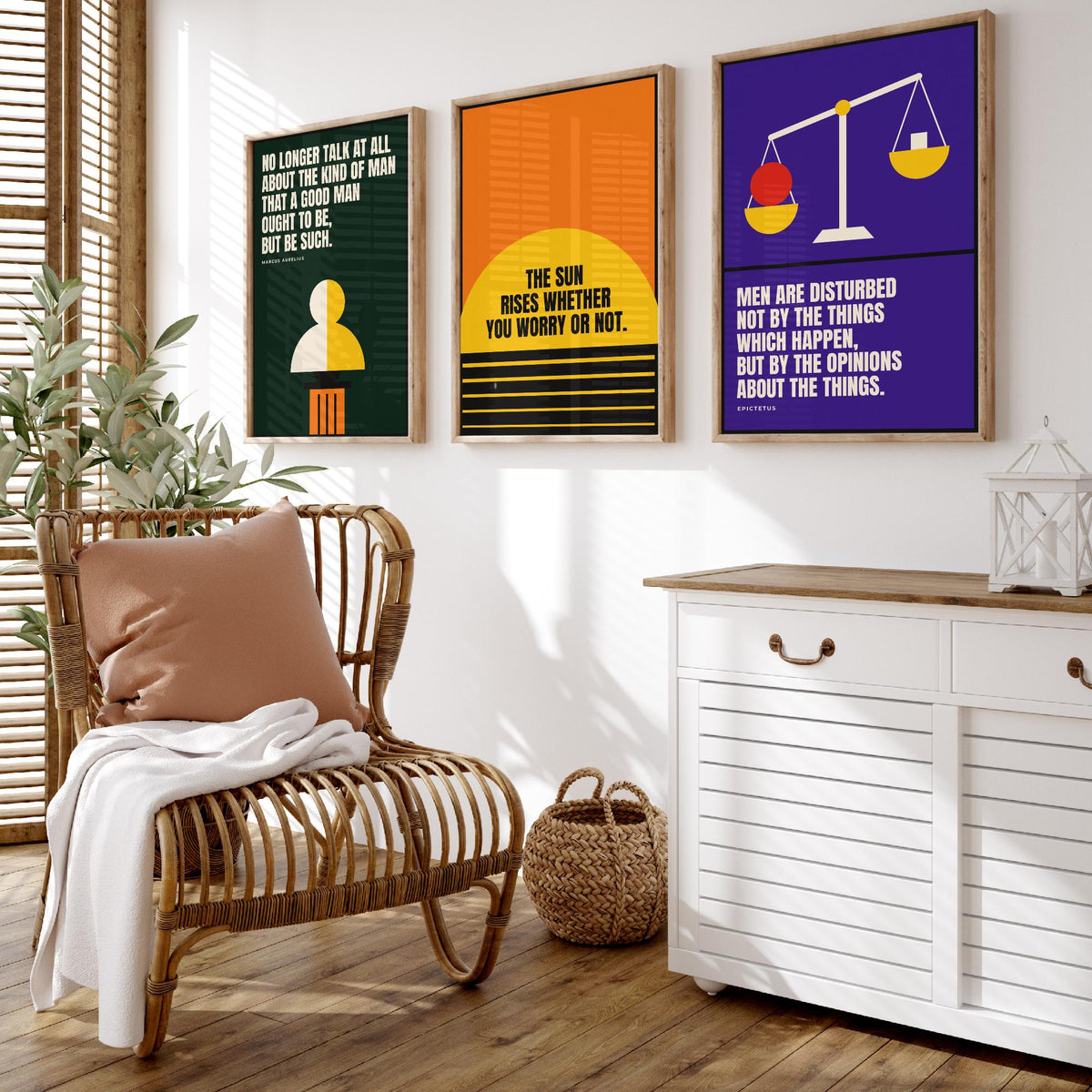 Philosophy Quotes Set of Three Art Prints - 3 Bauhaus Stoic Posters - Minimalist Office Wall Art Illustration V1