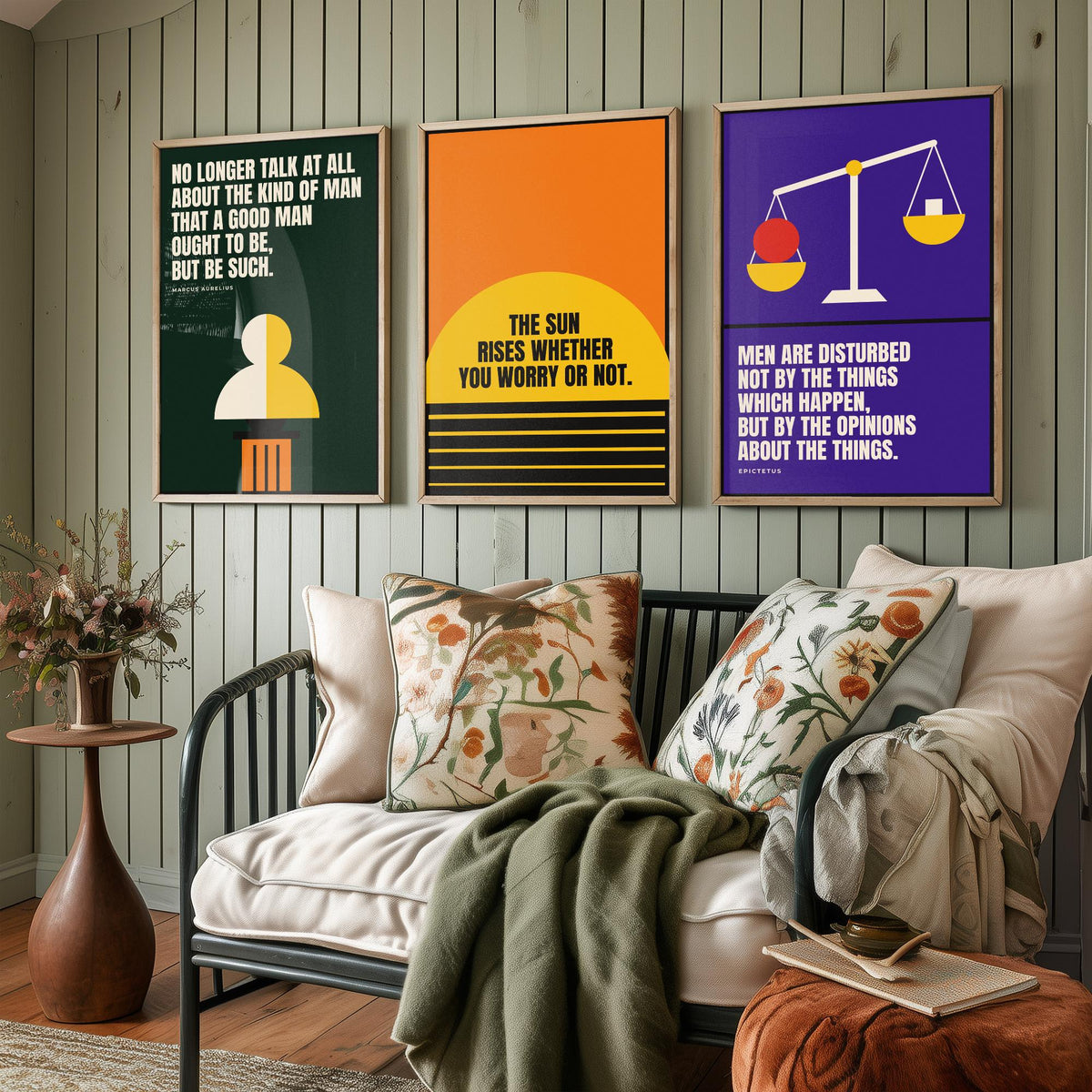 Philosophy Quotes Set of Three Art Prints - 3 Bauhaus Stoic Posters - Minimalist Office Wall Art Illustration V1